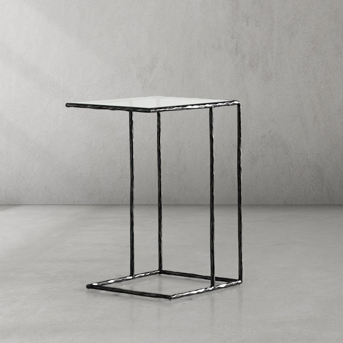 Hand-Forged Metal Glass C-Shaped Side Table - Image 19