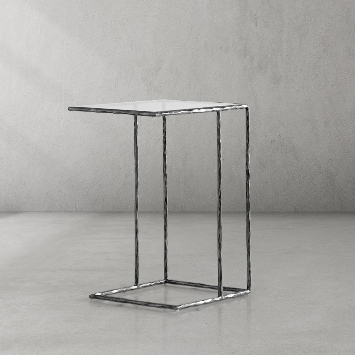 Hand-Forged Metal Glass C-Shaped Side Table - Image 20