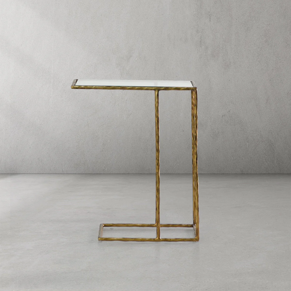 Hand-Forged Metal Glass C-Shaped Side Table - Image 5