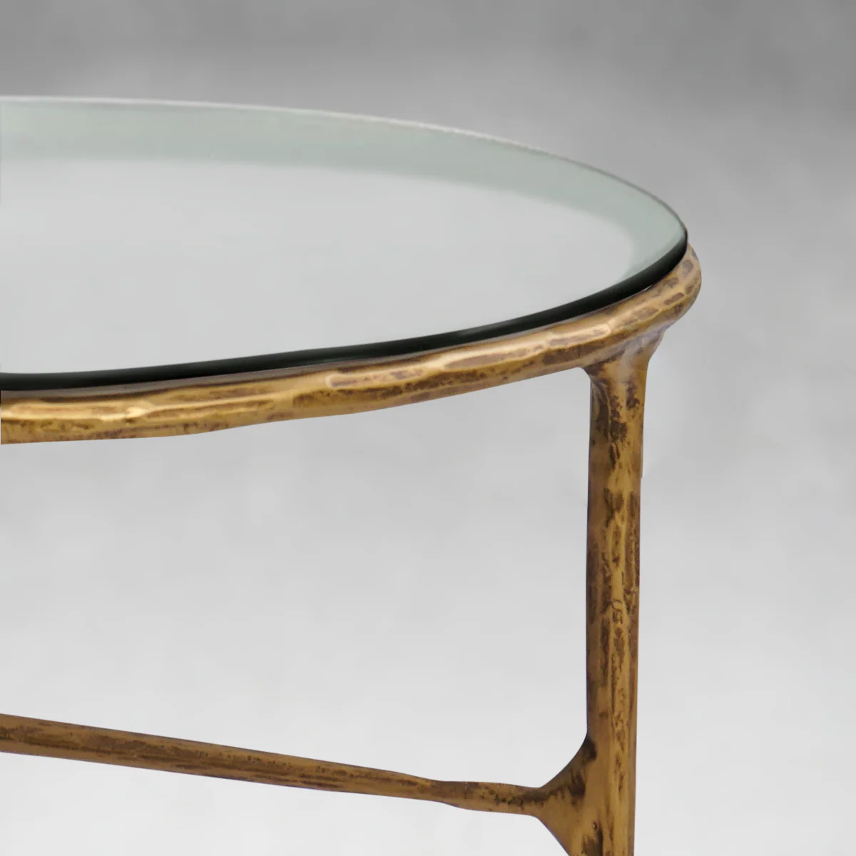 Hand-Forged Metal Glass Round Coffee Table 3 Legs 35" - Image 3