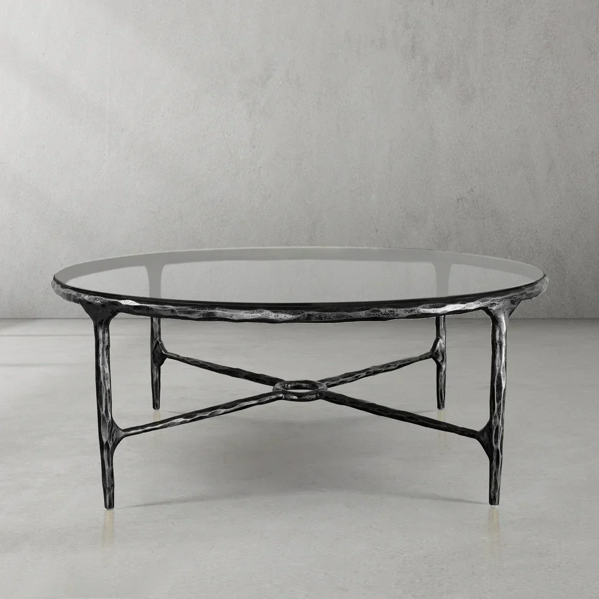 Hand-Forged Metal Glass Round Coffee Table 36" 55" - Image 5