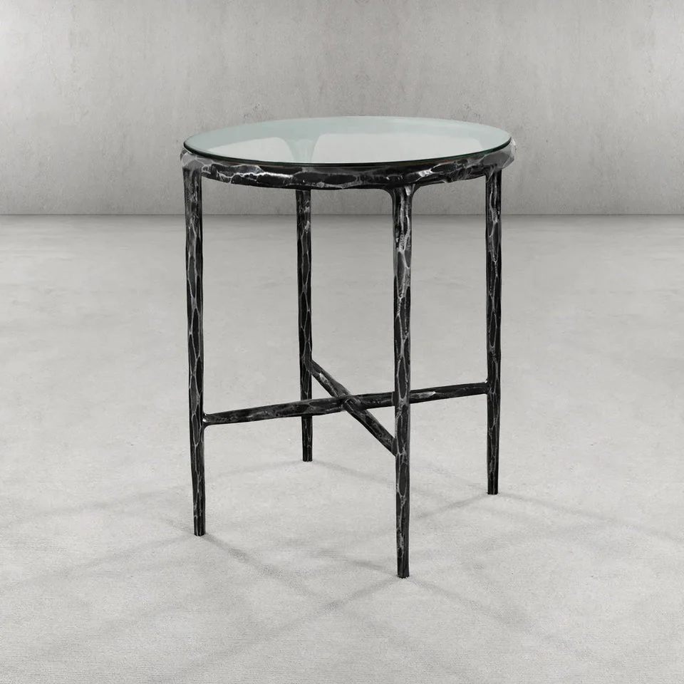 Hand-Forged Metal Glass Round Side Table 18" 22" - Image 5