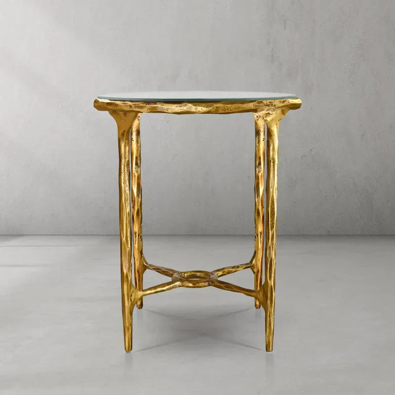 Hand-Forged Metal Glass Round Side Table 3 Leg 24"D