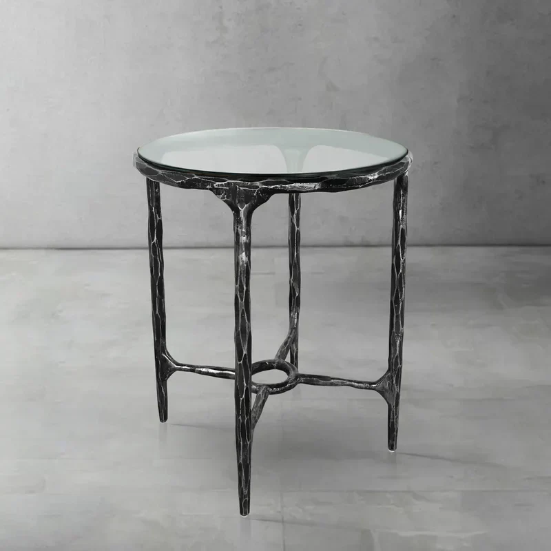 Hand-Forged Metal Glass Round Side Table 3 Leg 24"D - Image 7