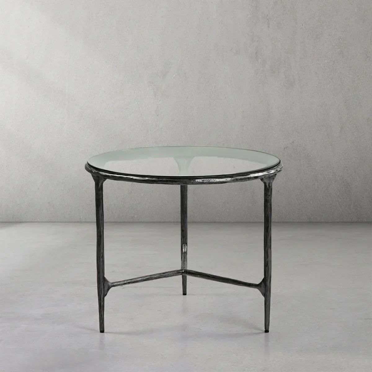 Hand-Forged Metal Glass Round Side Table 3 Leg 24"D - Image 9