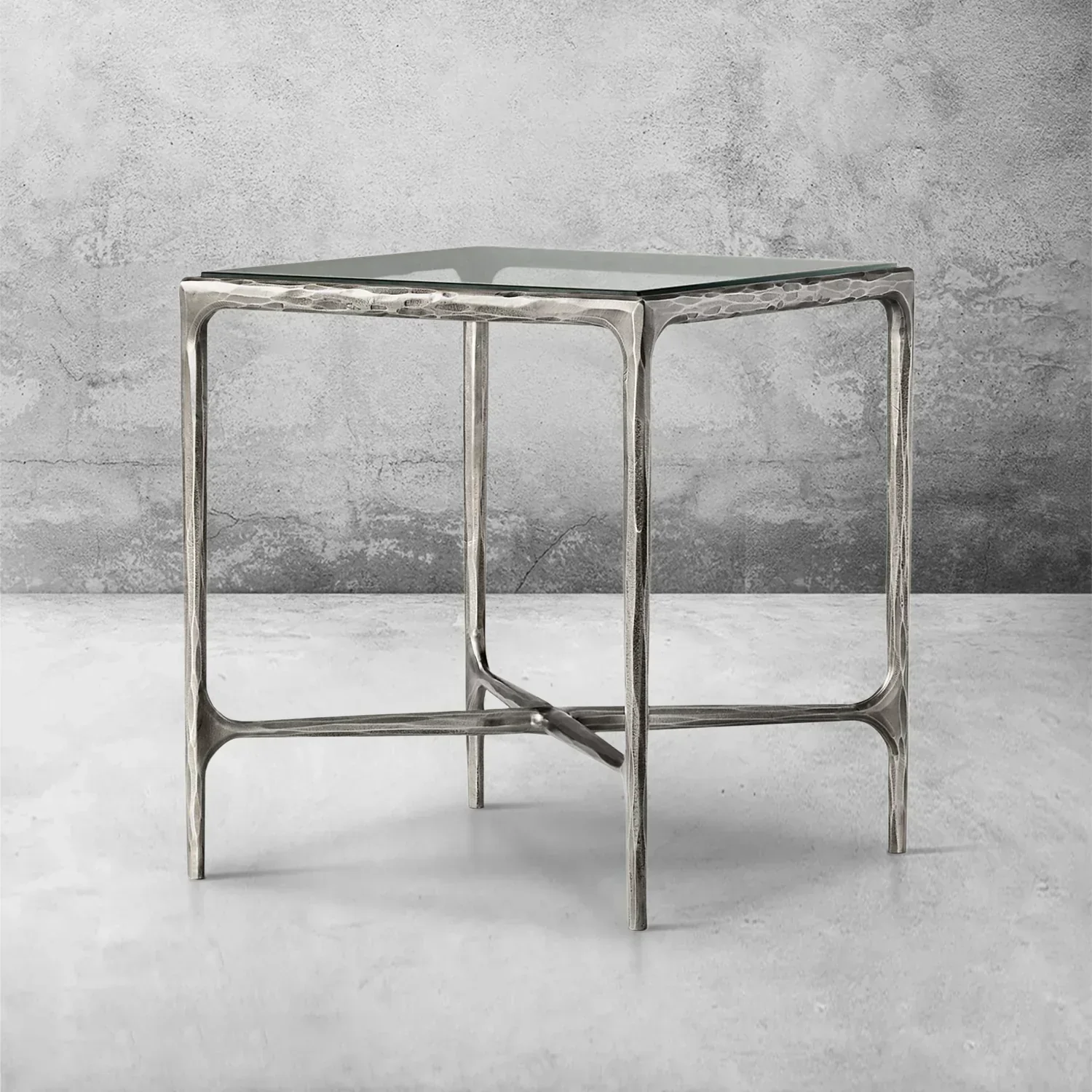 Hand-Forged Metal Glass Square Side Table 18" 22" - Image 10