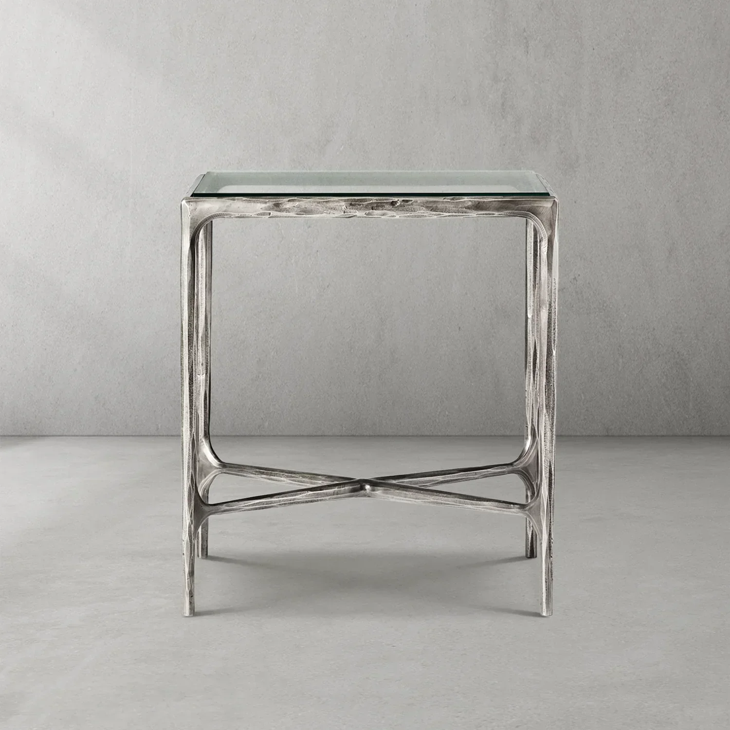 Hand-Forged Metal Glass Square Side Table 18" 22" - Image 11