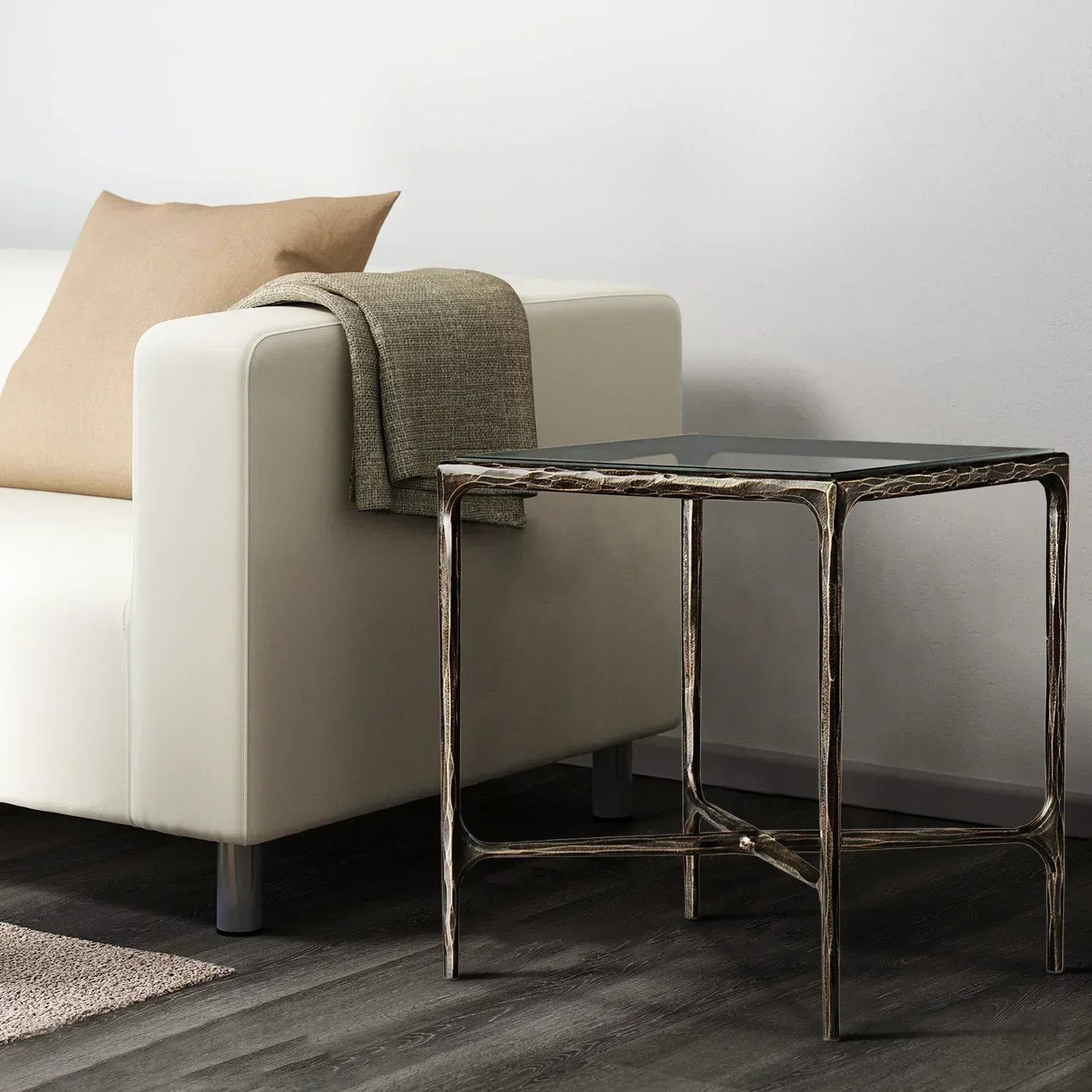 Hand-Forged Metal Glass Square Side Table 18" 22" - Image 12