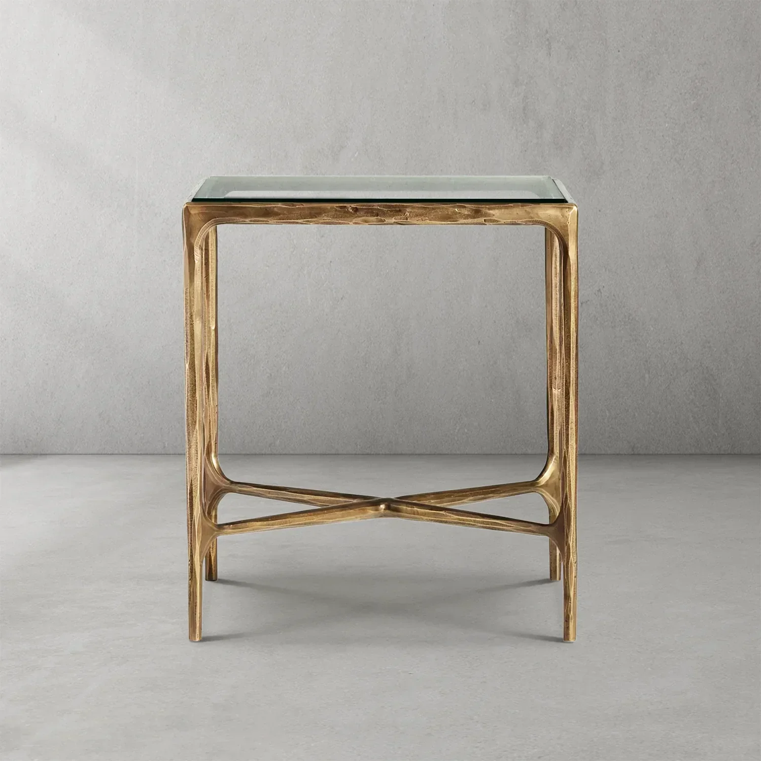 Hand-Forged Metal Glass Square Side Table 18" 22" - Image 4