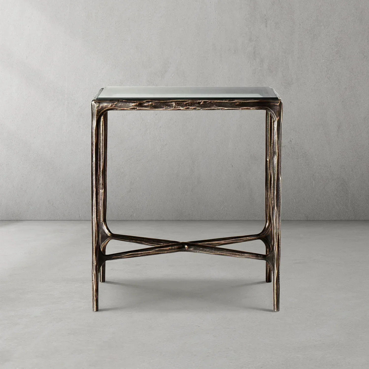Hand-Forged Metal Glass Square Side Table 18" 22" - Image 9
