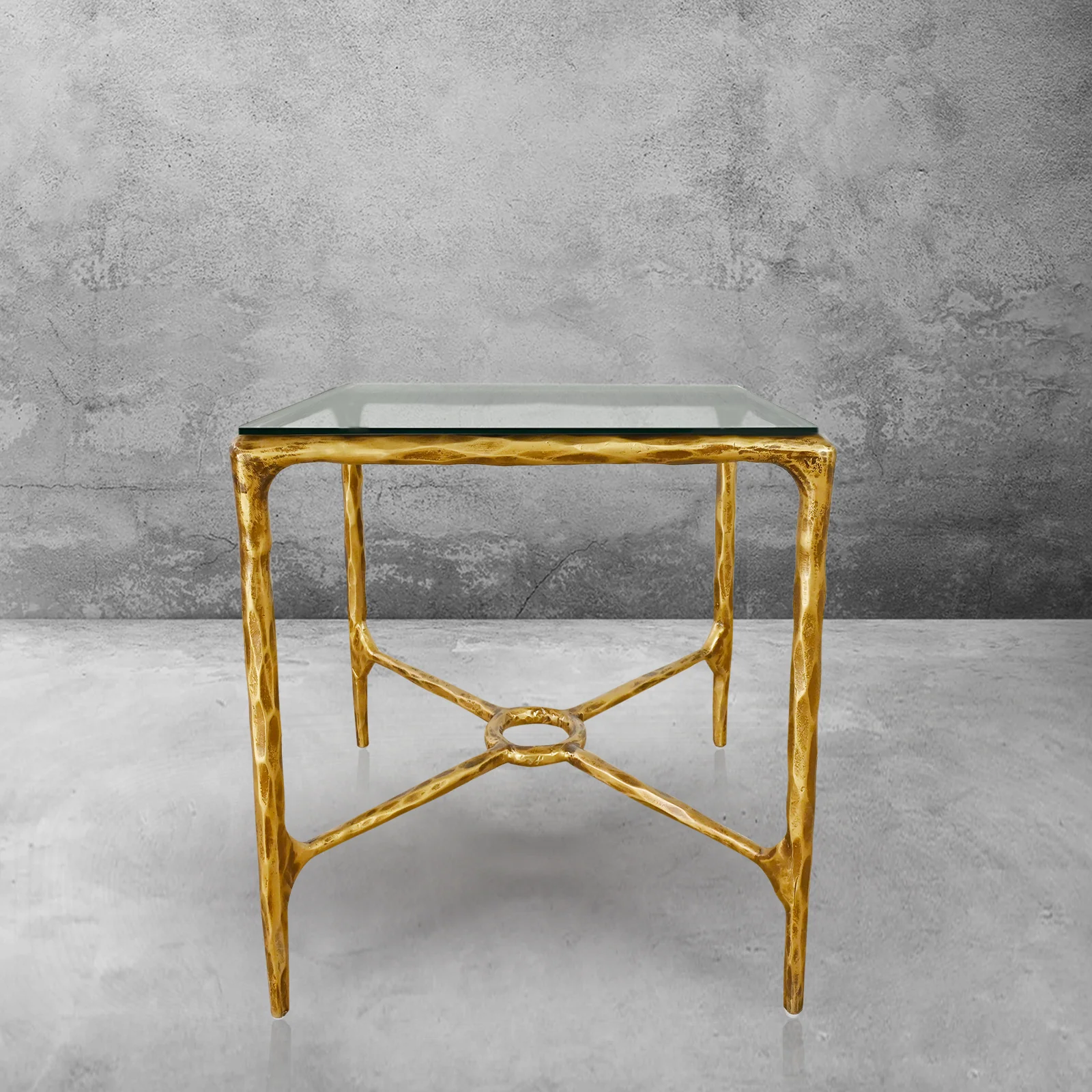 Hand-Forged Metal Glass Square Side Table Overhang O - Image 5