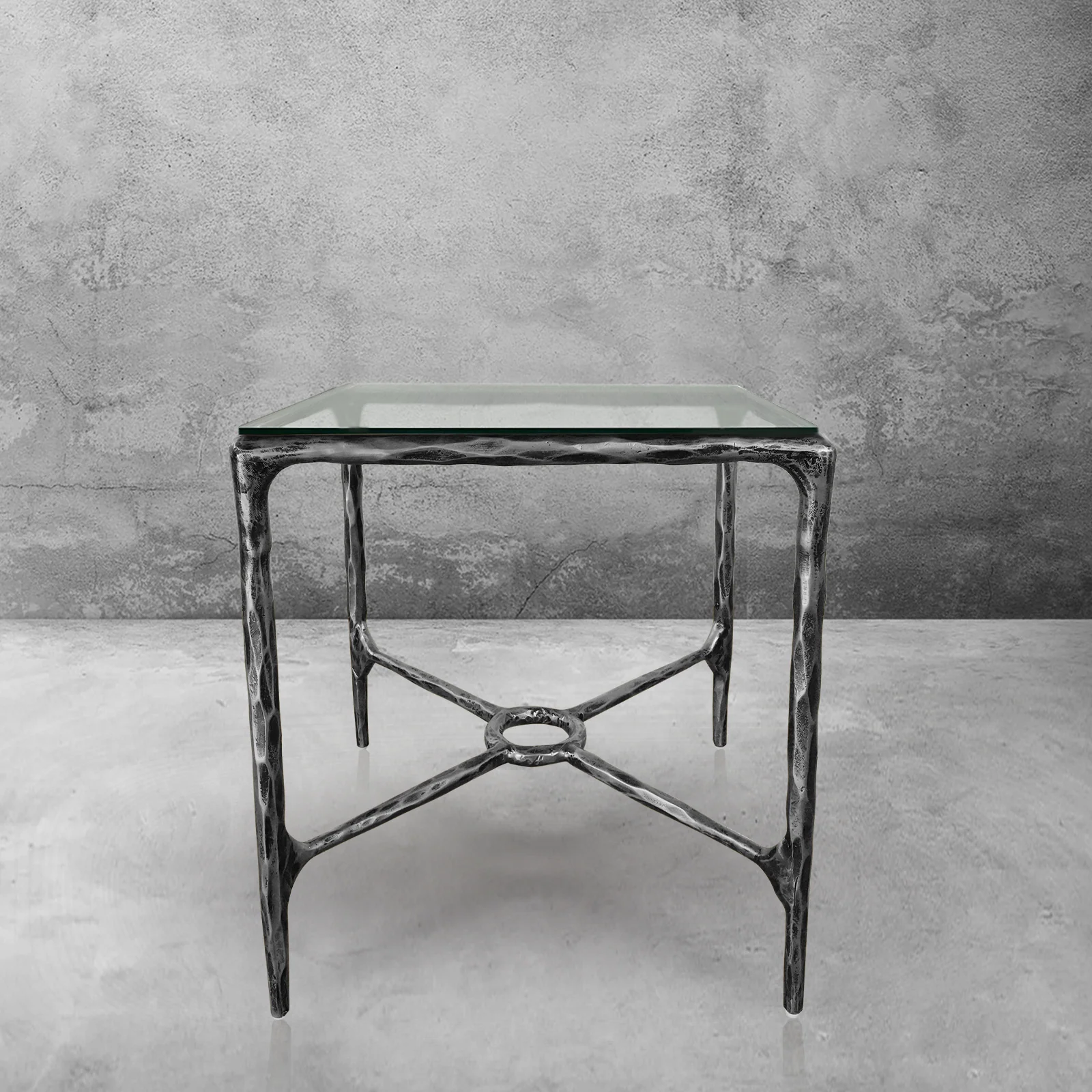 Hand-Forged Metal Glass Square Side Table Overhang O - Image 8