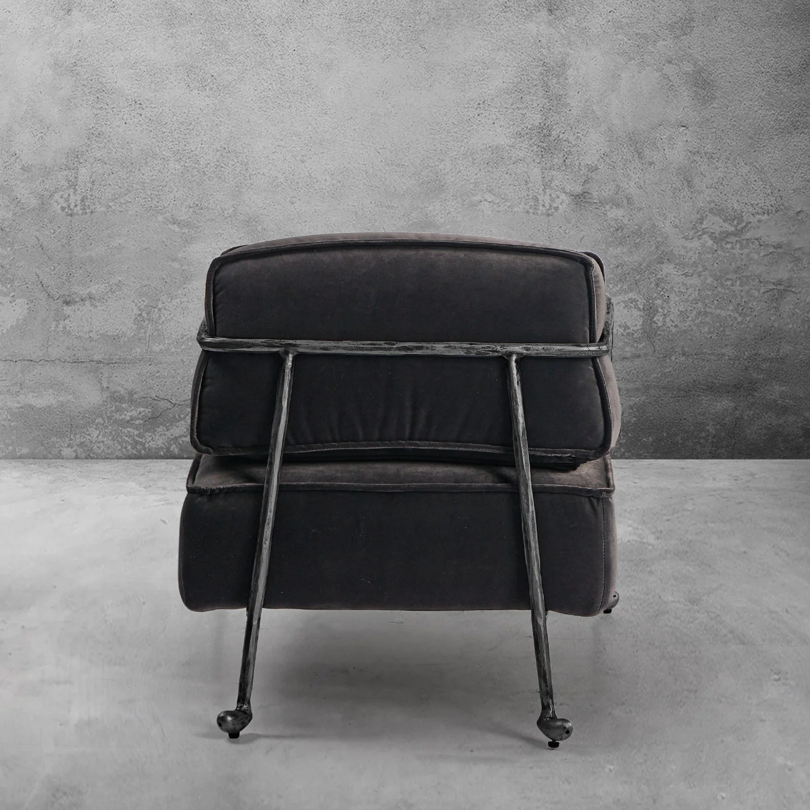 Hand-Forged Metal Gray Velvet Armchair - Image 12