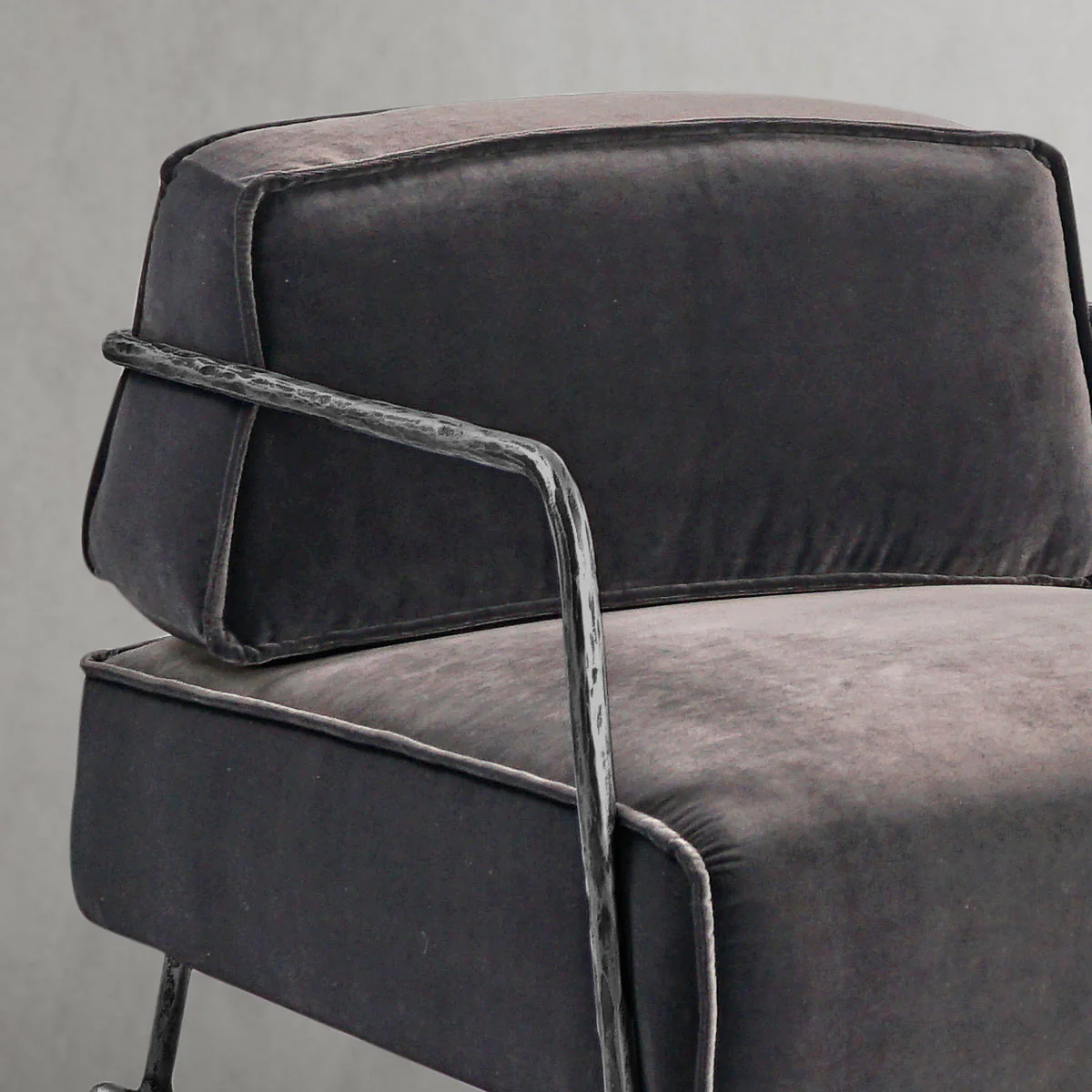 Hand-Forged Metal Gray Velvet Armchair - Image 13