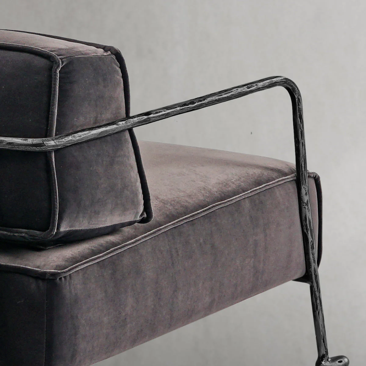 Hand-Forged Metal Gray Velvet Armchair - Image 14