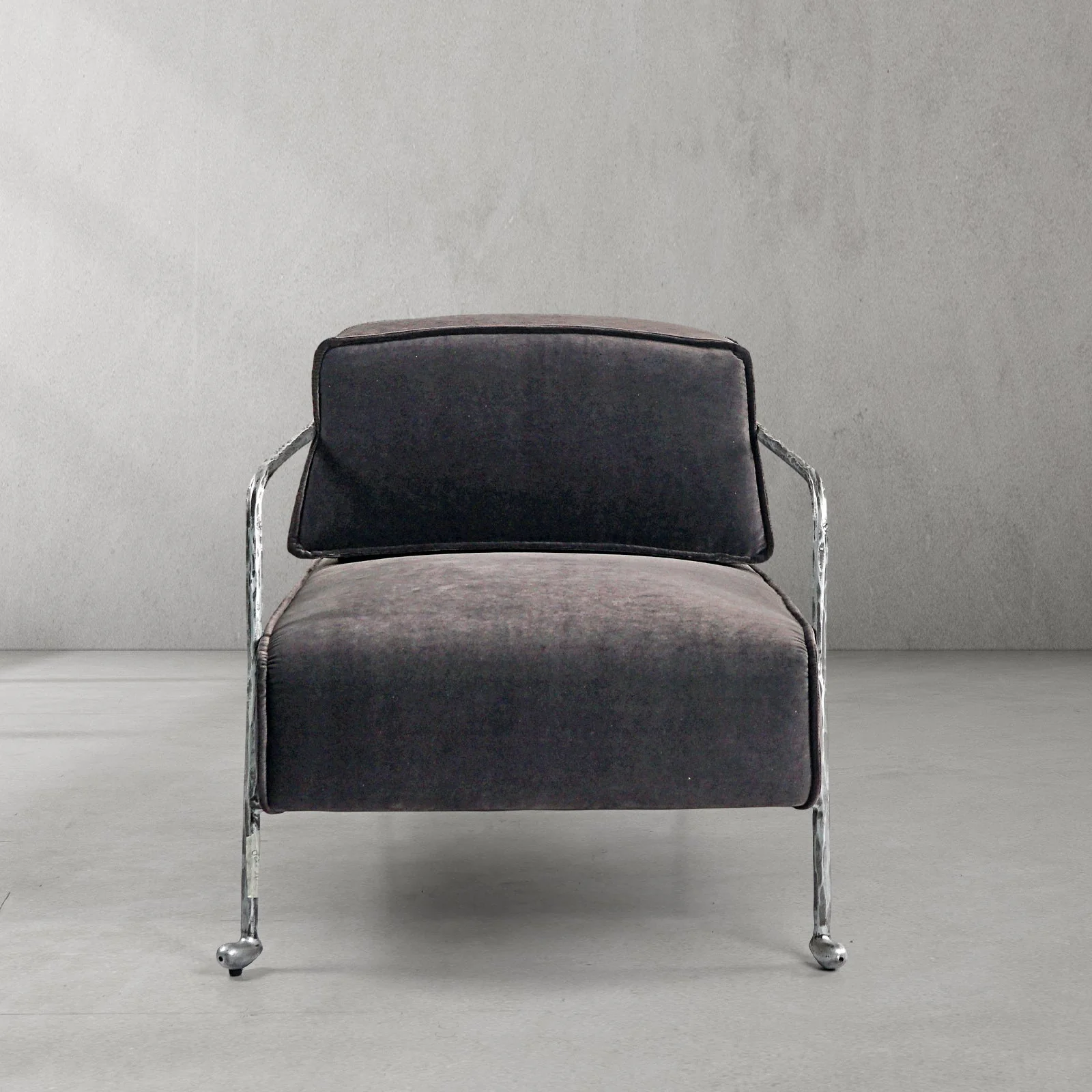 Hand-Forged Metal Gray Velvet Armchair - Image 16