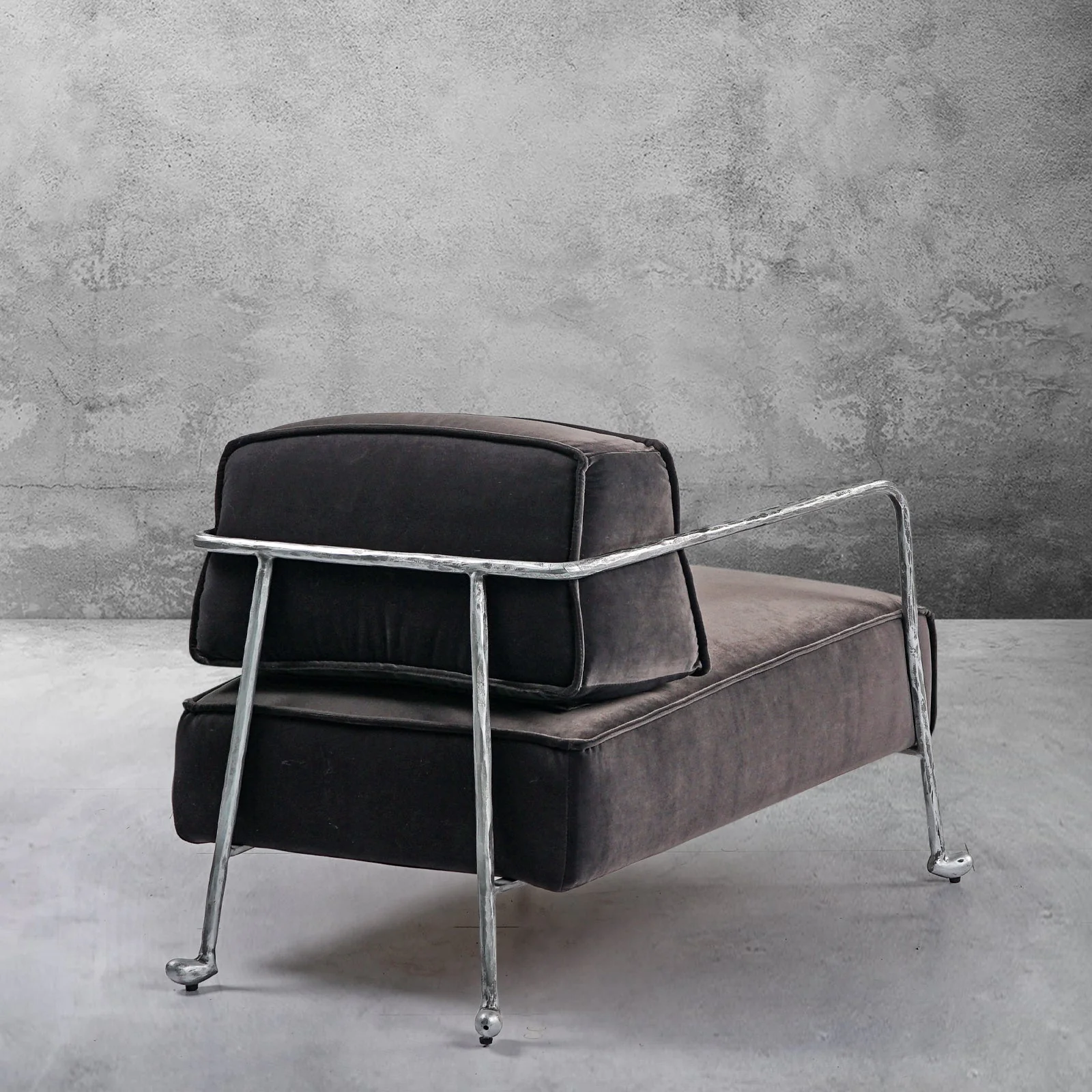 Hand-Forged Metal Gray Velvet Armchair - Image 18