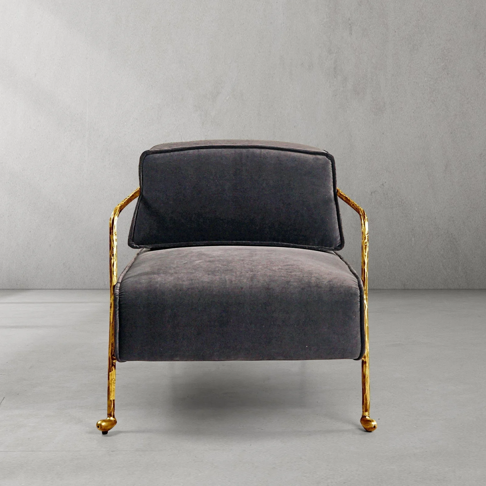 Hand-Forged Metal Gray Velvet Armchair - Image 2