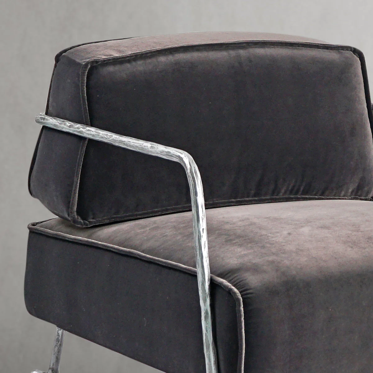 Hand-Forged Metal Gray Velvet Armchair - Image 20