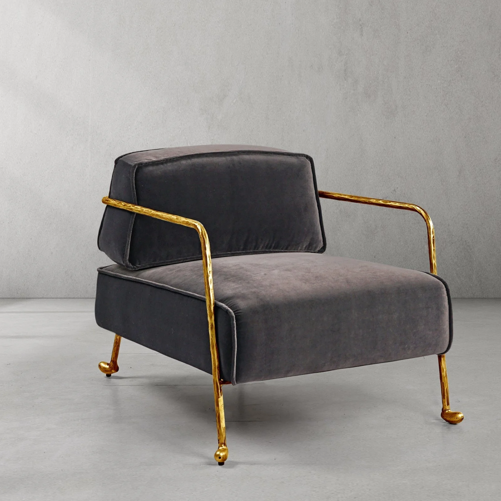 Hand-Forged Metal Gray Velvet Armchair - Image 25