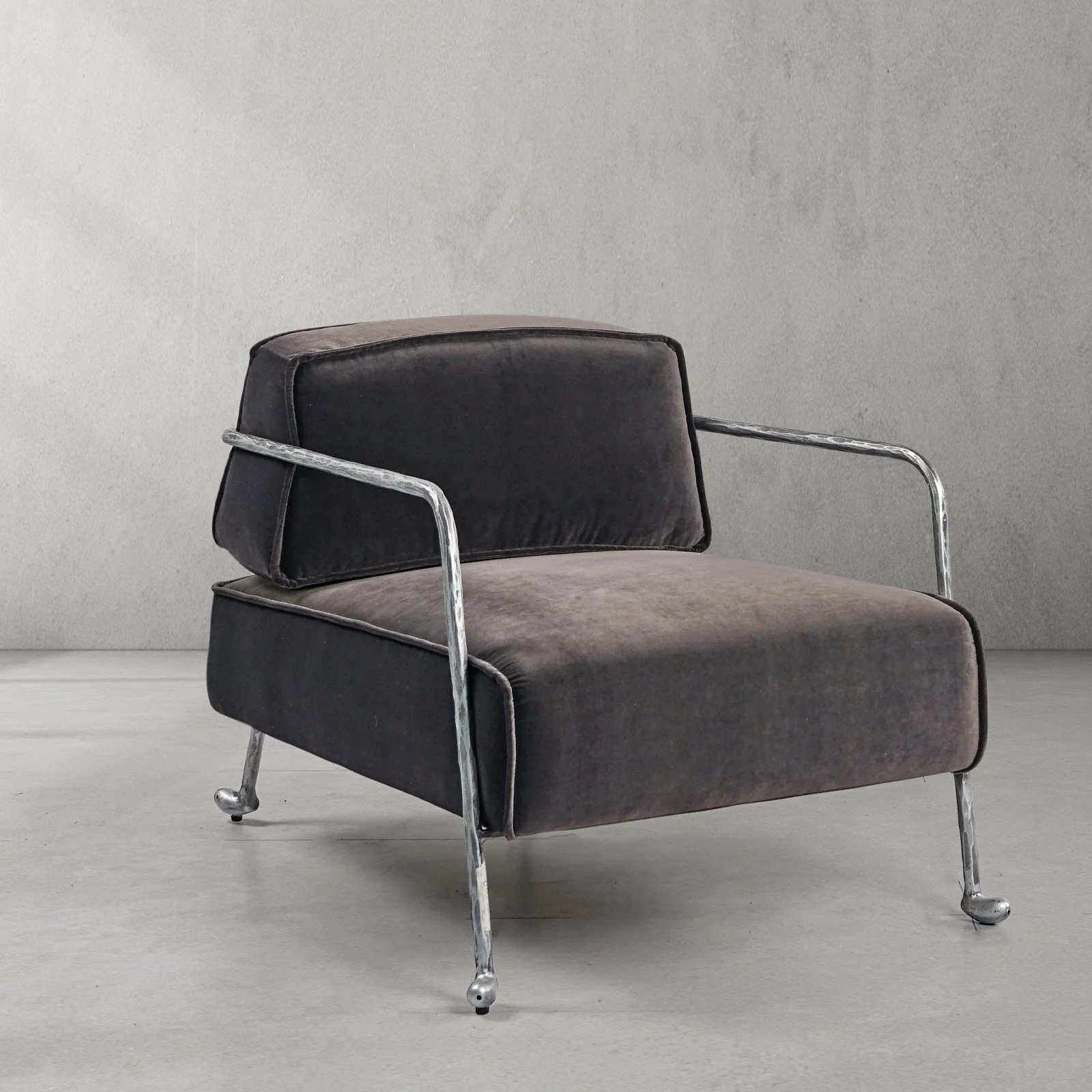 Hand-Forged Metal Gray Velvet Armchair - Image 27