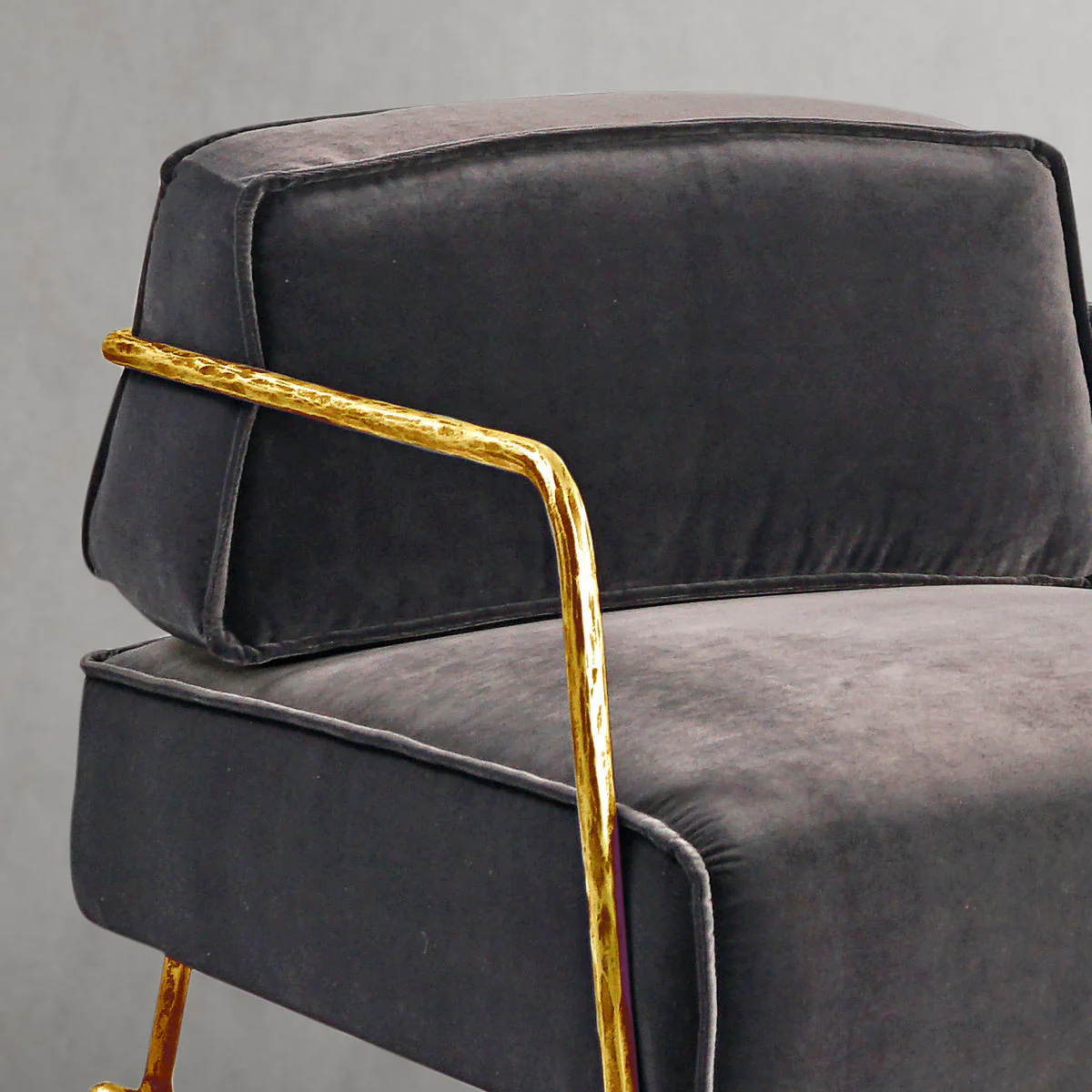 Hand-Forged Metal Gray Velvet Armchair - Image 6