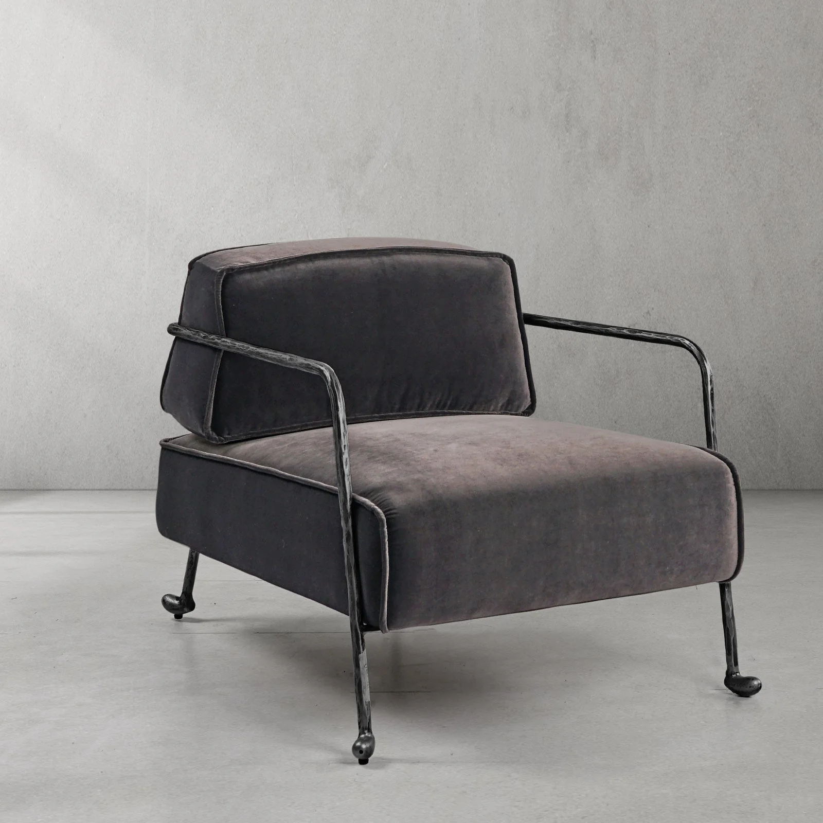 Hand-Forged Metal Gray Velvet Armchair - Image 8