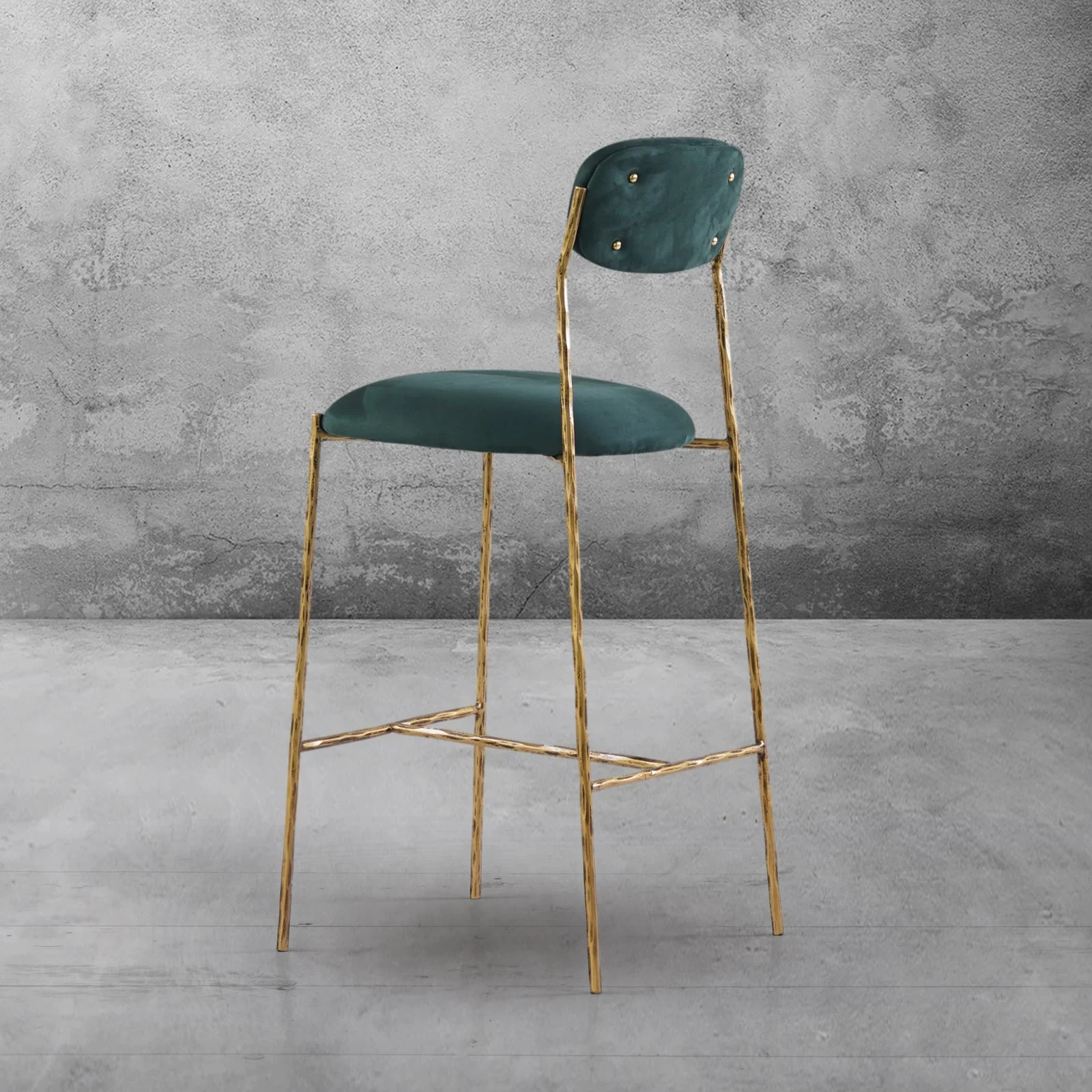 Hand-Forged Metal Green Fabric Bar Stool - Image 12