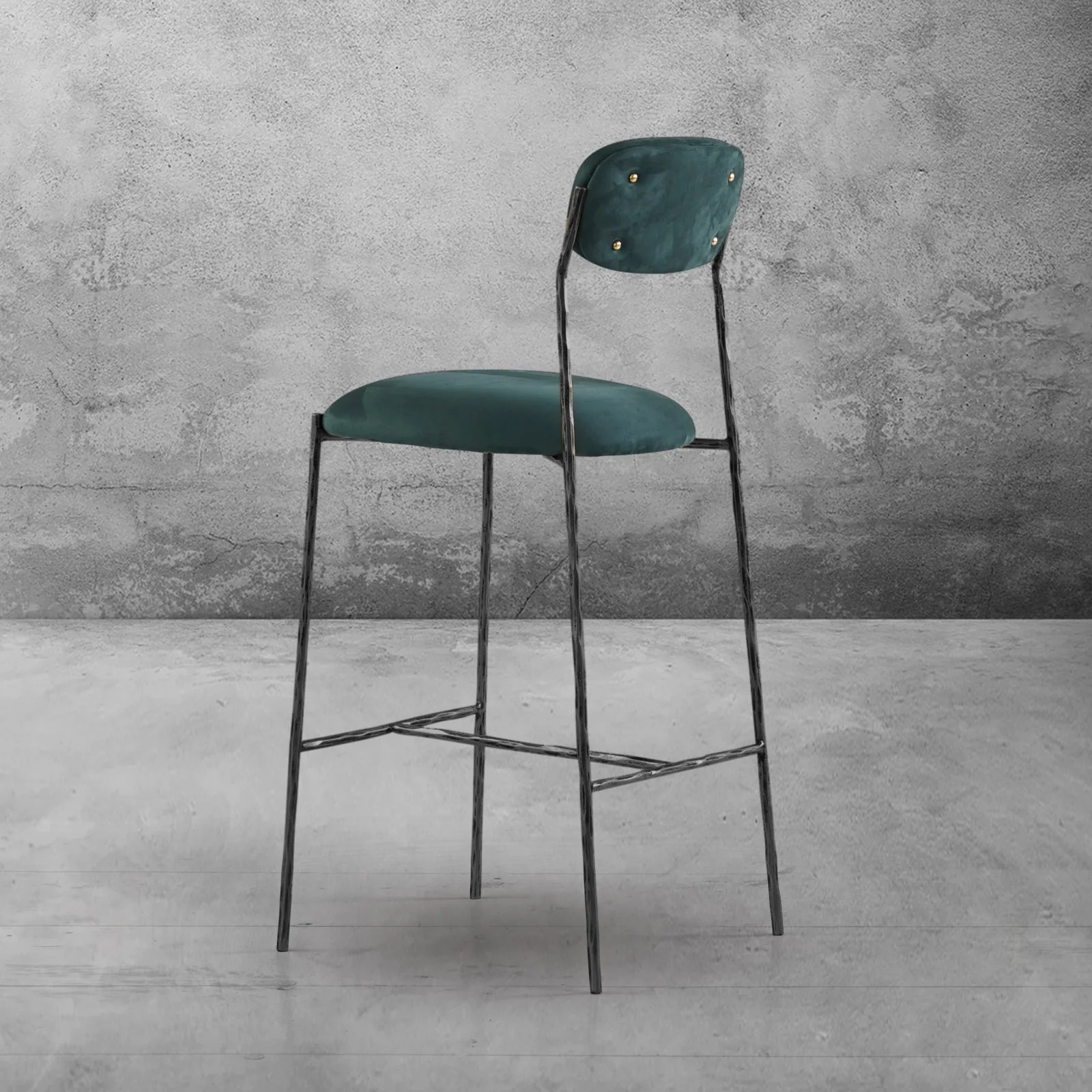 Hand-Forged Metal Green Fabric Bar Stool - Image 17