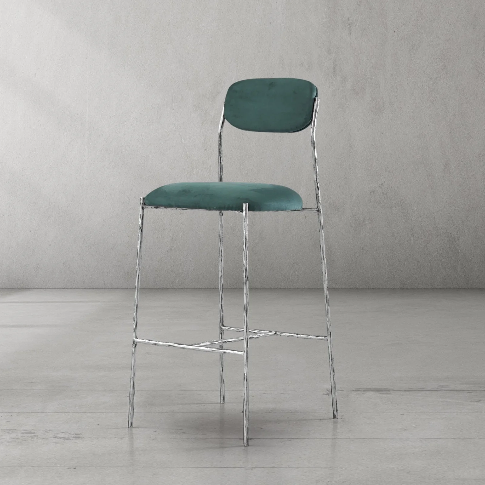 Hand-Forged Metal Green Fabric Bar Stool - Image 19
