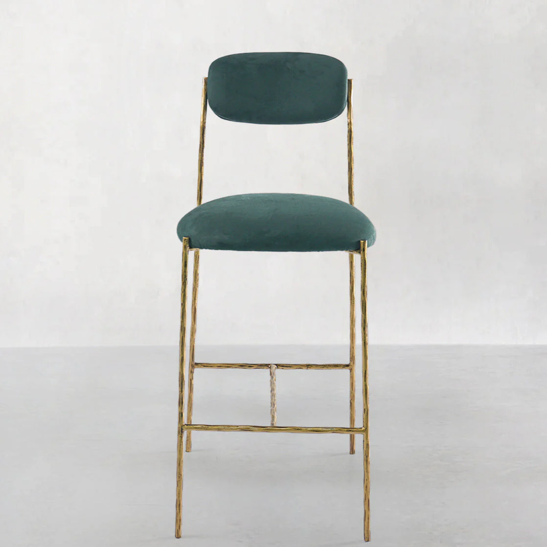 Hand-Forged Metal Green Fabric Bar Stool - Image 6