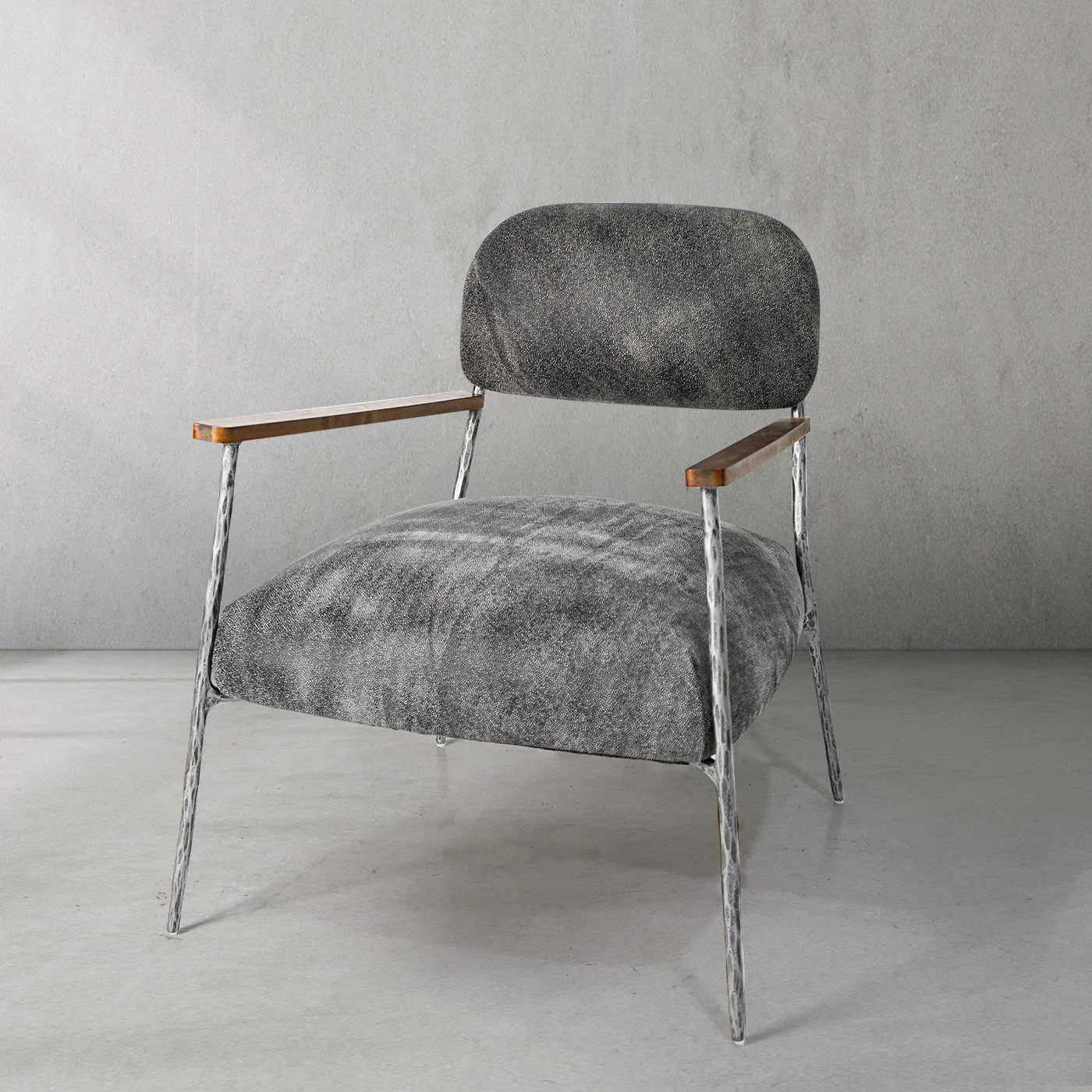 Hand-Forged Metal Grey Pearl Grain Leather Armchair - Image 11