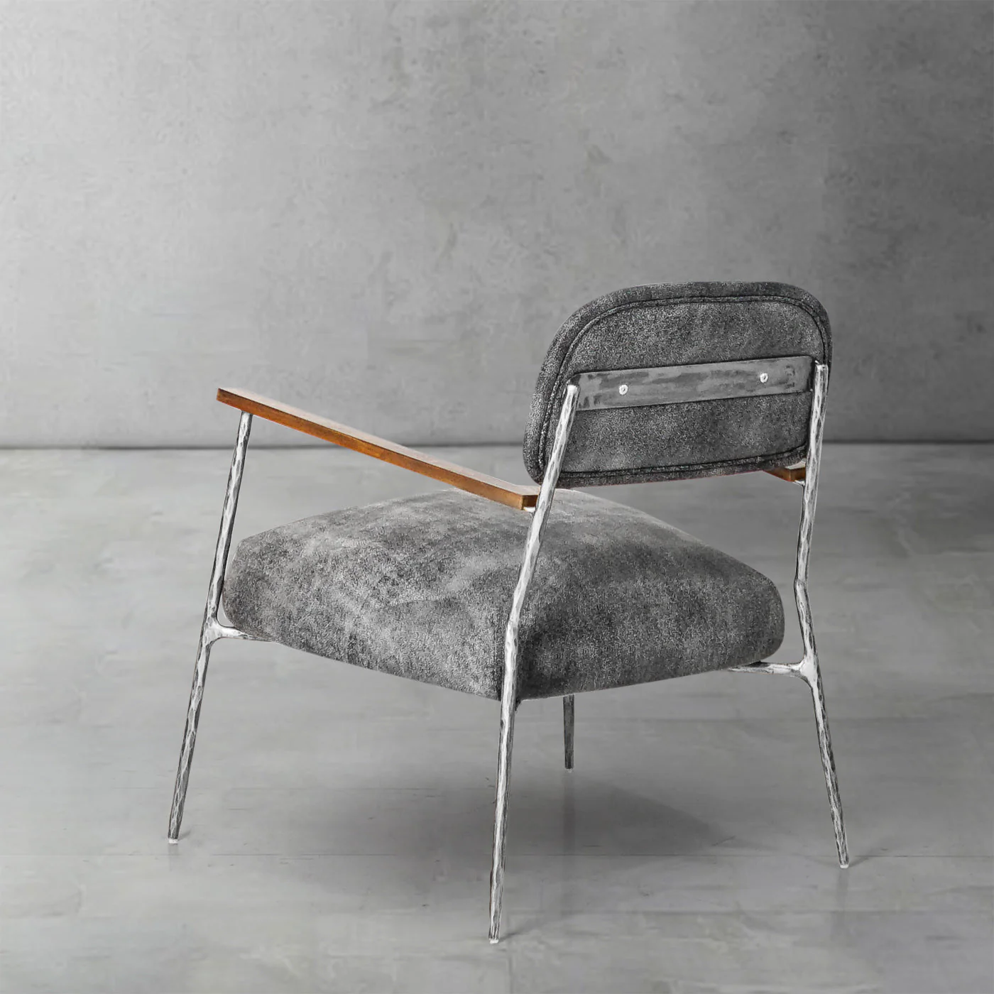 Hand-Forged Metal Grey Pearl Grain Leather Armchair - Image 14