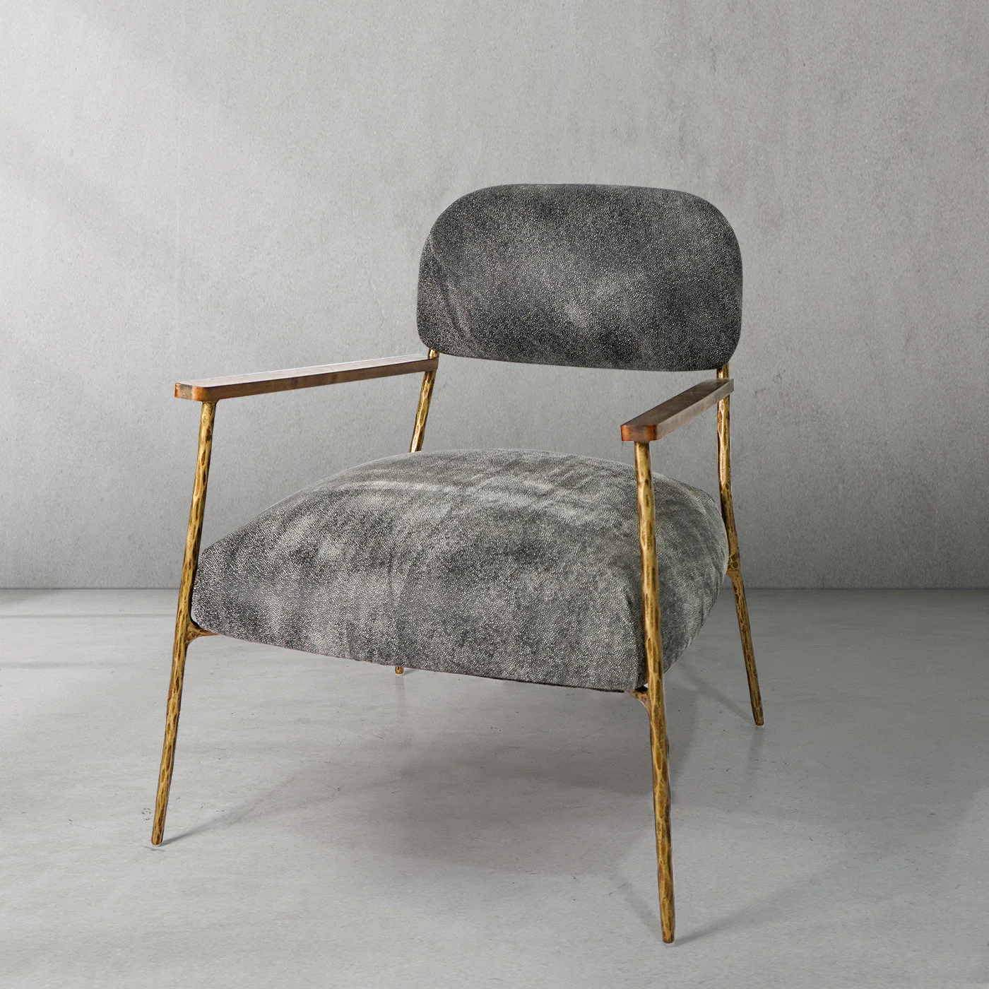 Hand-Forged Metal Grey Pearl Grain Leather Armchair - Image 19