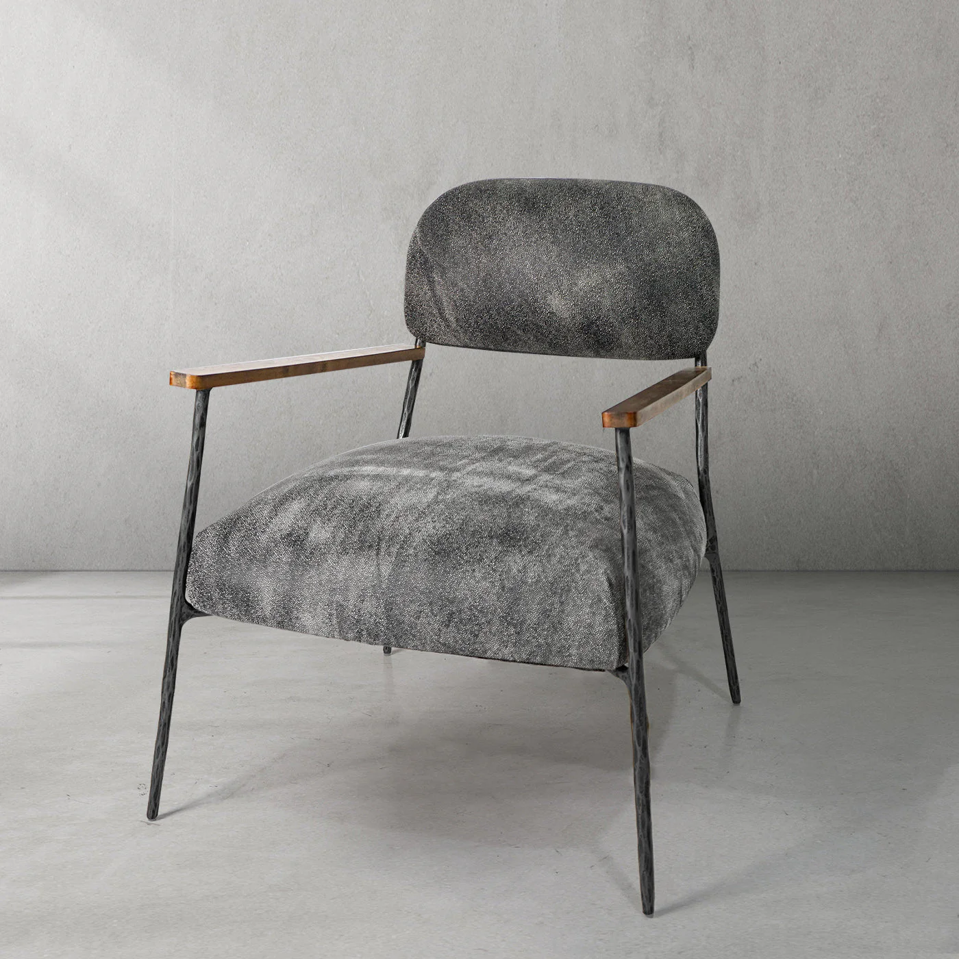Hand-Forged Metal Grey Pearl Grain Leather Armchair - Image 20