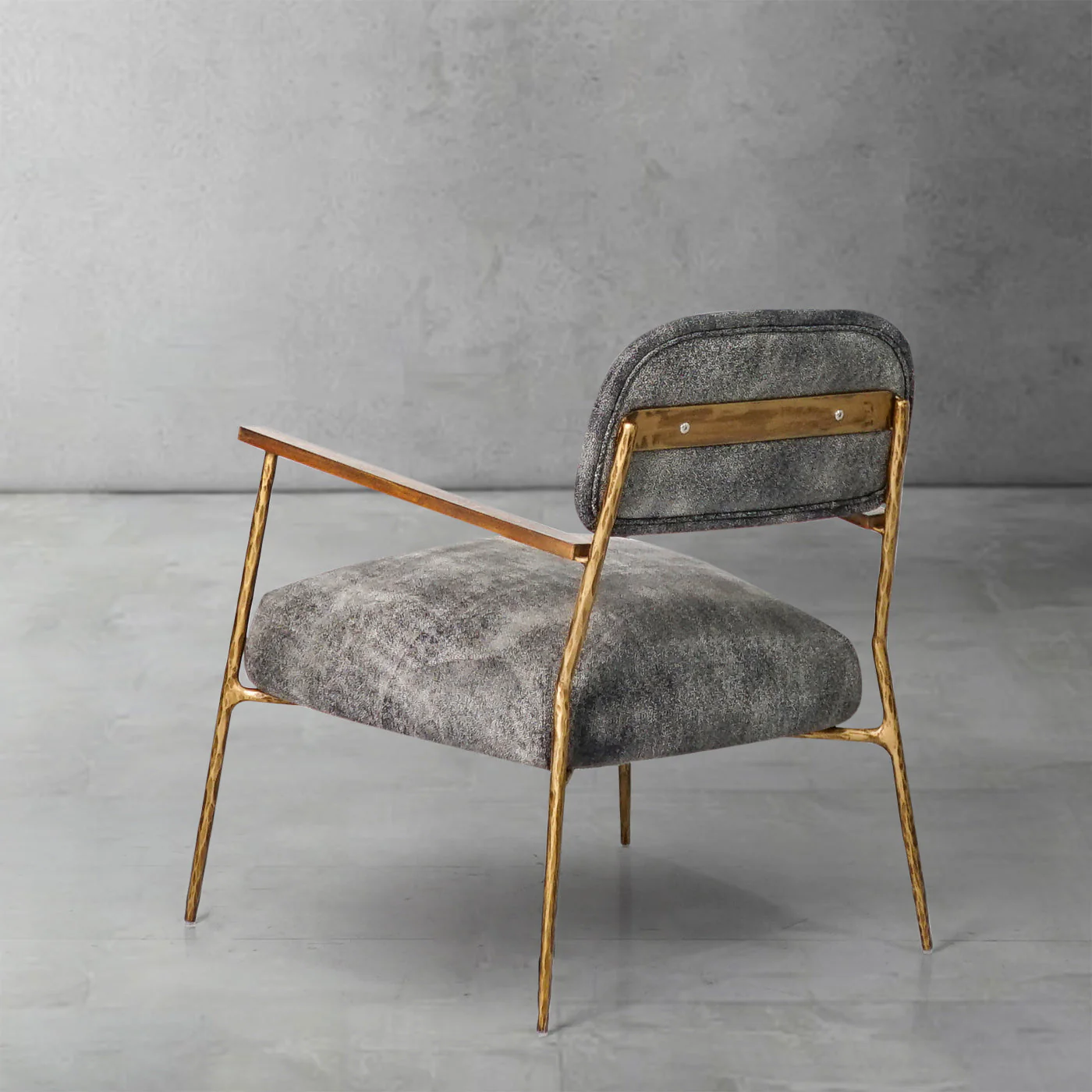 Hand-Forged Metal Grey Pearl Grain Leather Armchair - Image 4
