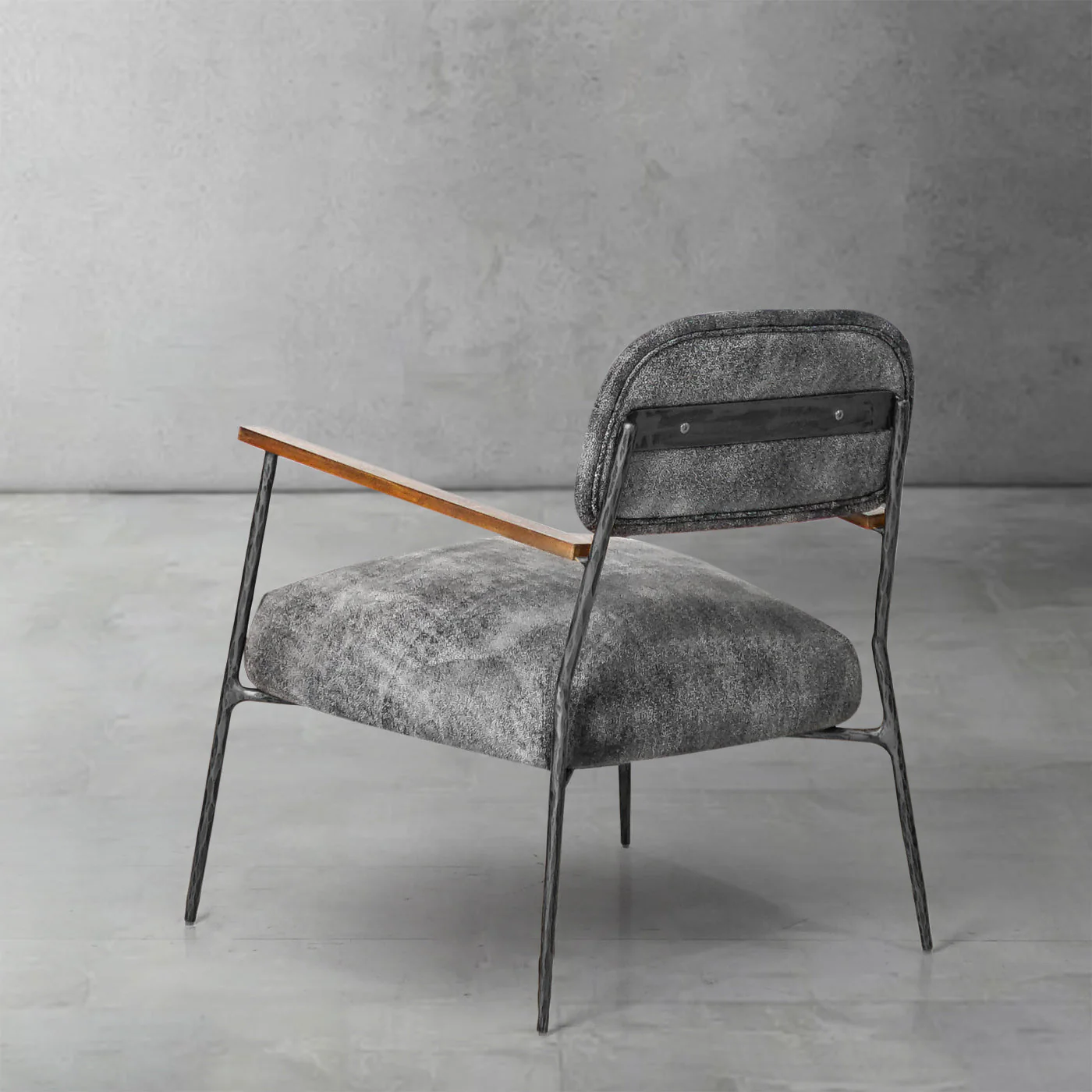 Hand-Forged Metal Grey Pearl Grain Leather Armchair - Image 9