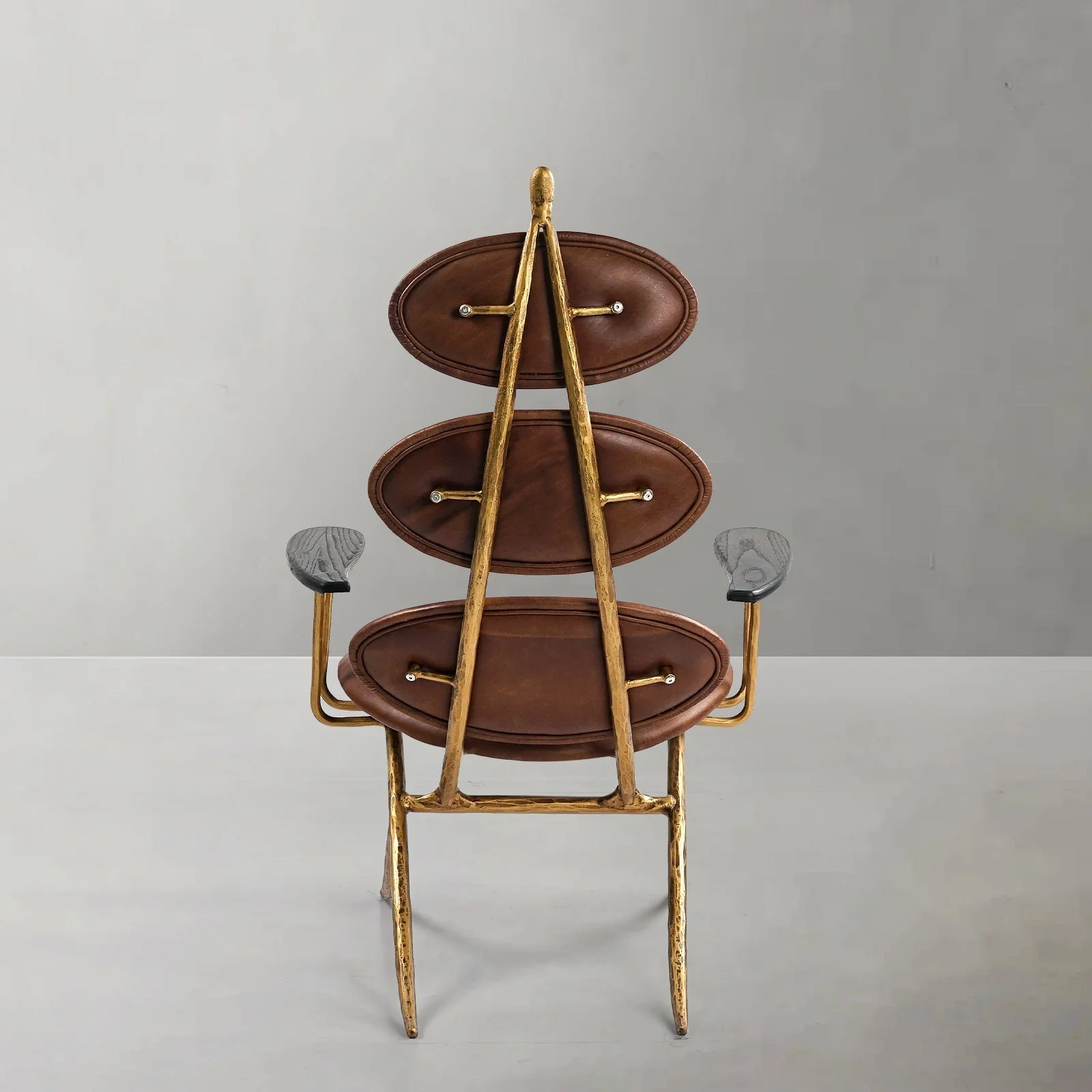 Hand-Forged Metal High Back Brown Leather Lounge Accent Chair - Image 11