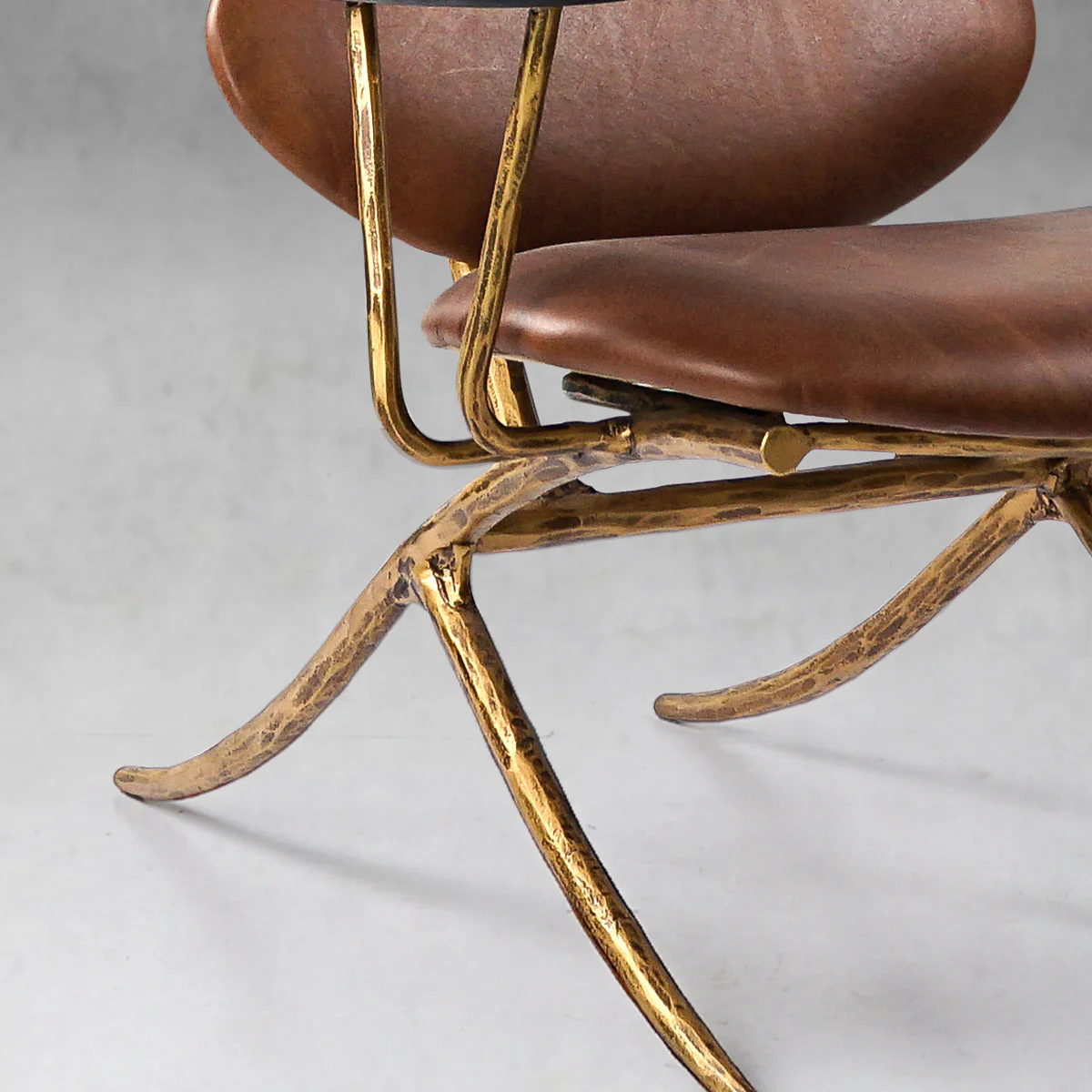 Hand-Forged Metal High Back Brown Leather Lounge Accent Chair - Image 7