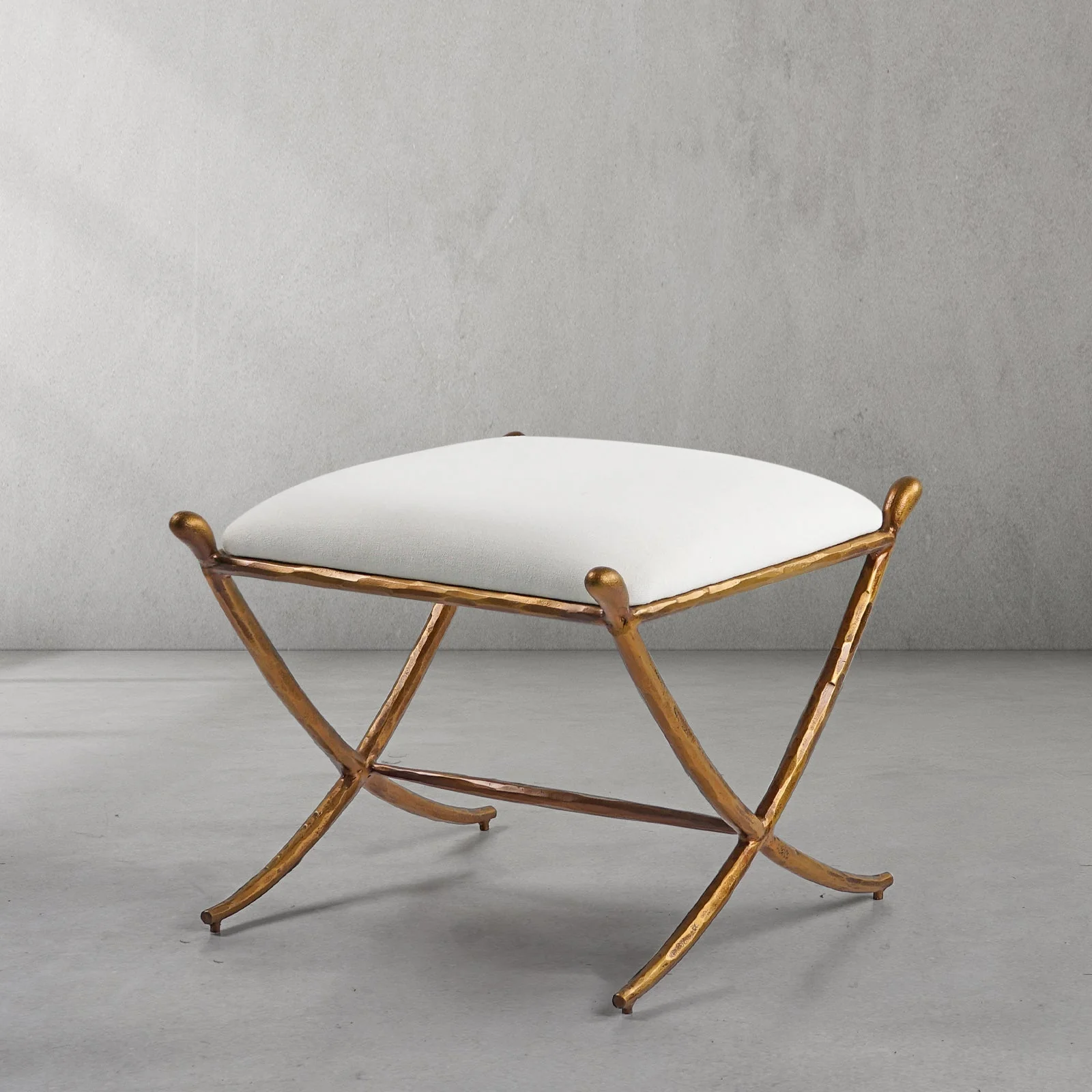 Hand-Forged Metal Horn Fabric Base Stool - Image 10