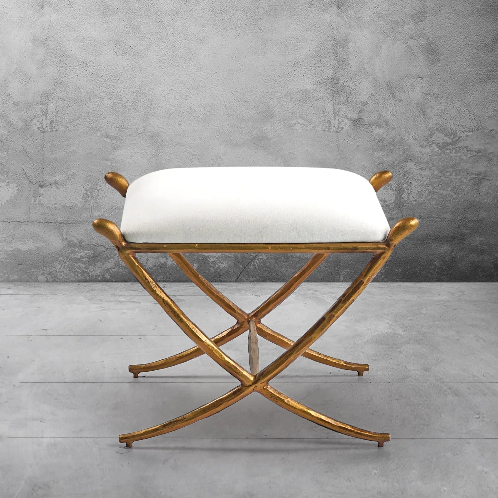 Hand-Forged Metal Horn Fabric Base Stool - Image 15
