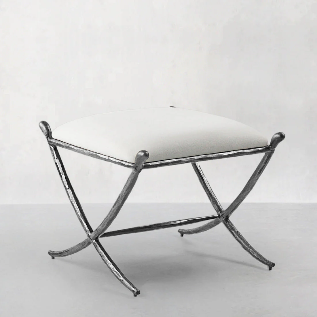 Hand-Forged Metal Horn Fabric Base Stool - Image 2