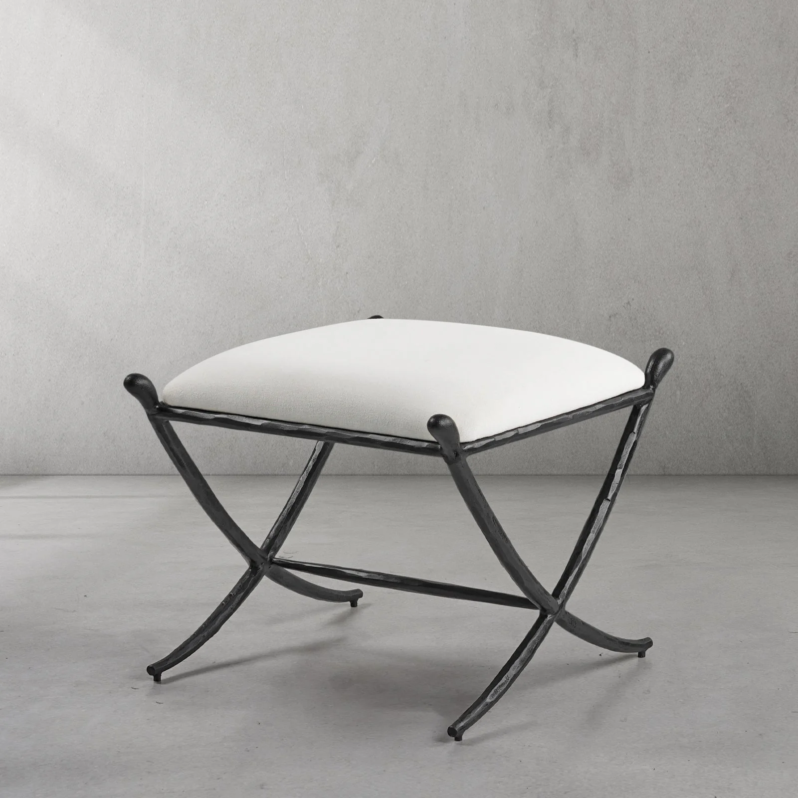 Hand-Forged Metal Horn Fabric Base Stool - Image 26