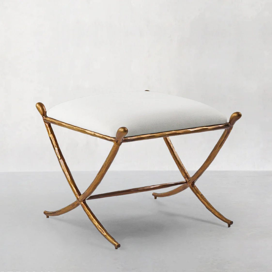 Hand-Forged Metal Horn Fabric Base Stool - Image 3