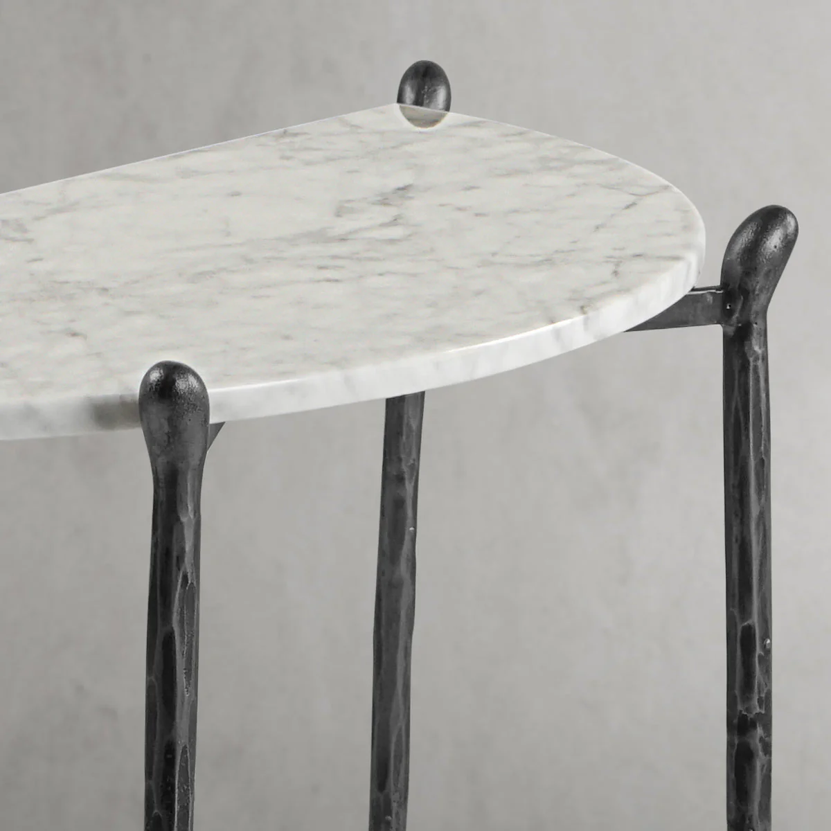 Hand-Forged Metal Horn Semi-Circle Marble Console Table - Image 11