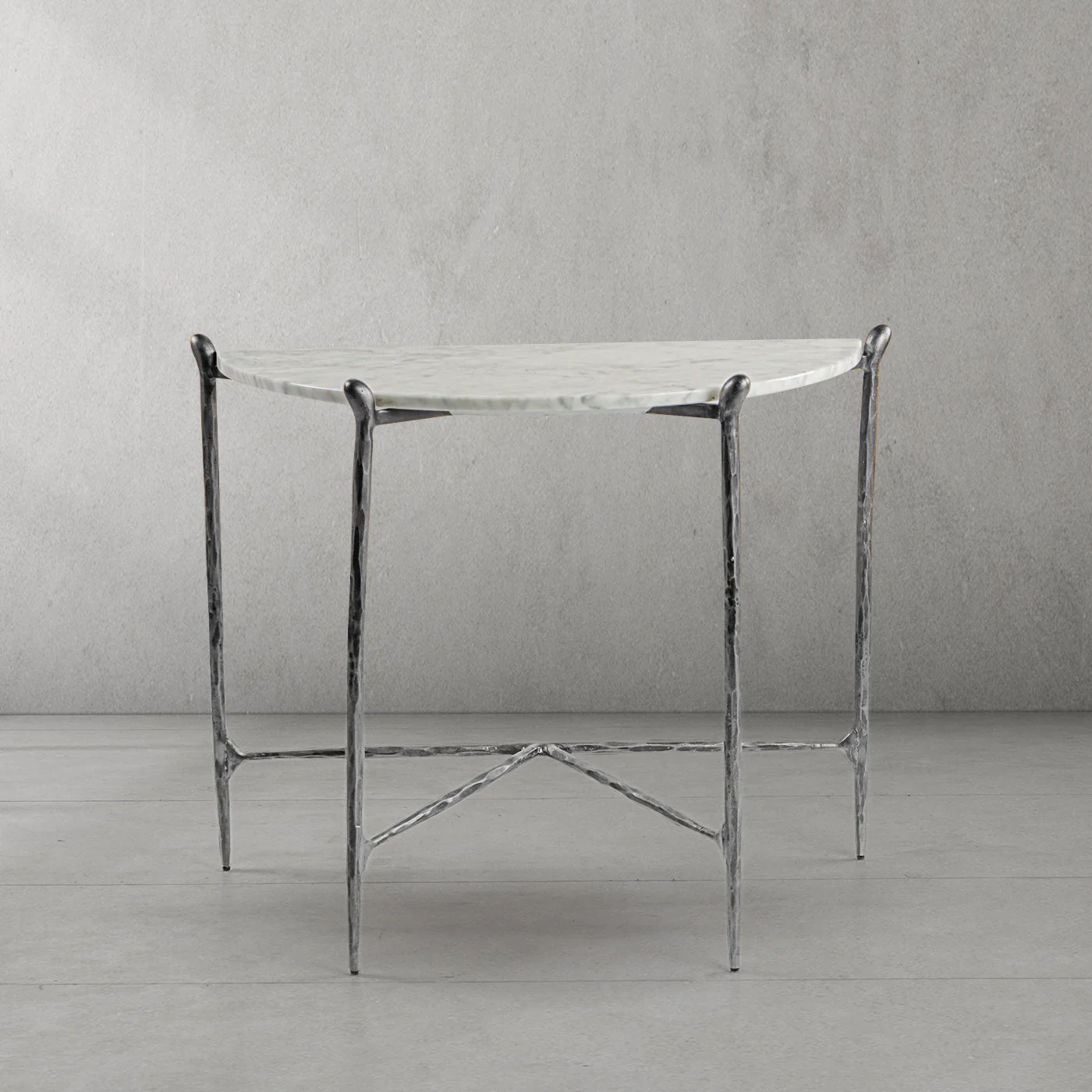 Hand-Forged Metal Horn Semi-Circle Marble Console Table - Image 14