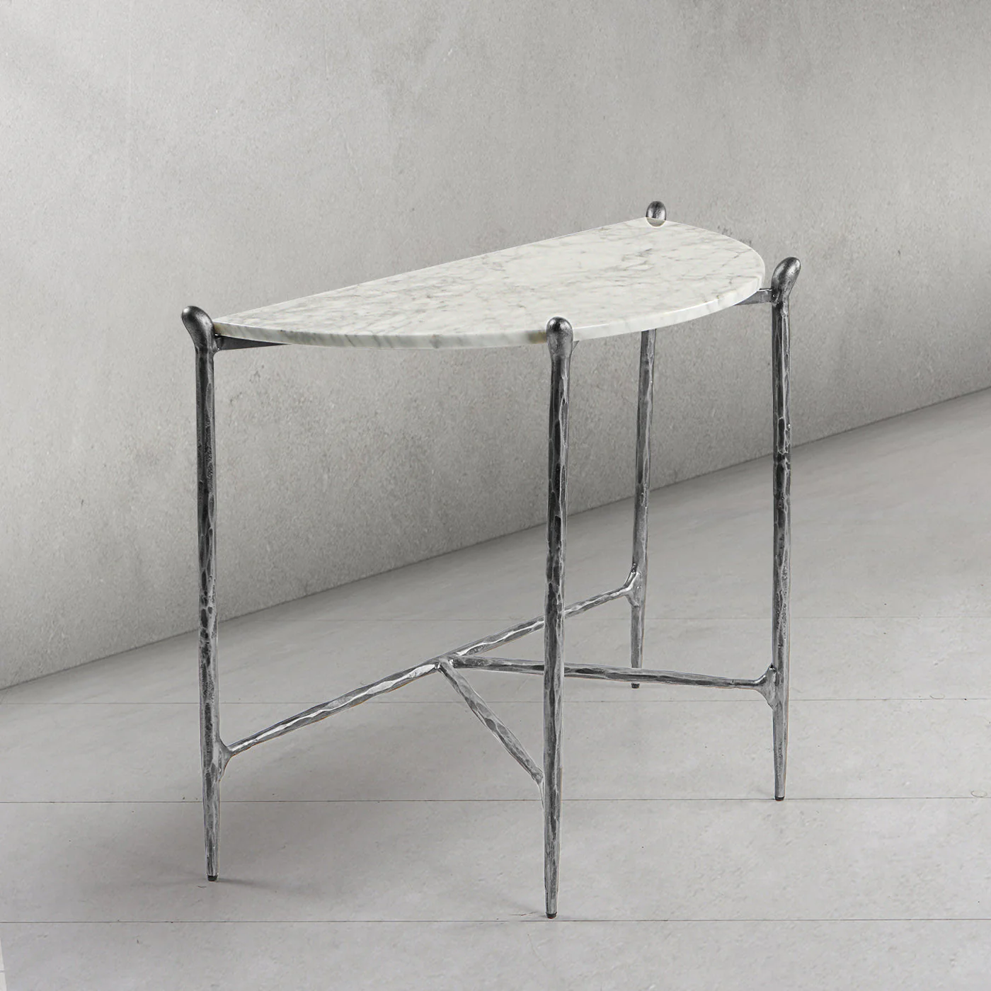 Hand-Forged Metal Horn Semi-Circle Marble Console Table - Image 16