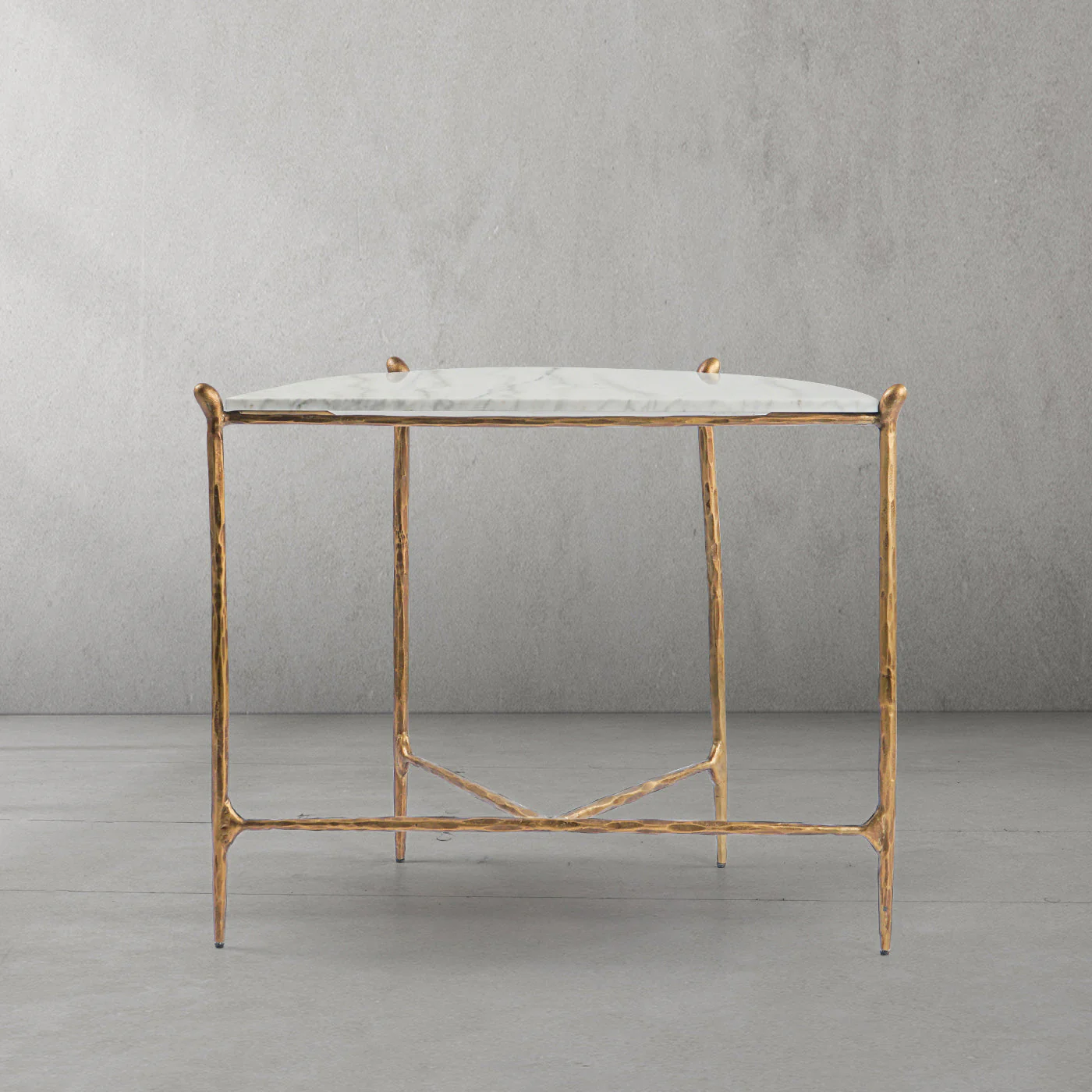 Hand-Forged Metal Horn Semi-Circle Marble Console Table - Image 19