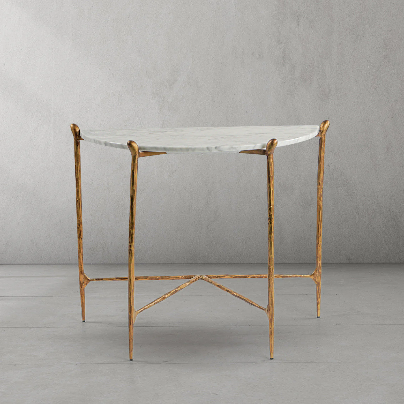 Hand-Forged Metal Horn Semi-Circle Marble Console Table - Image 2