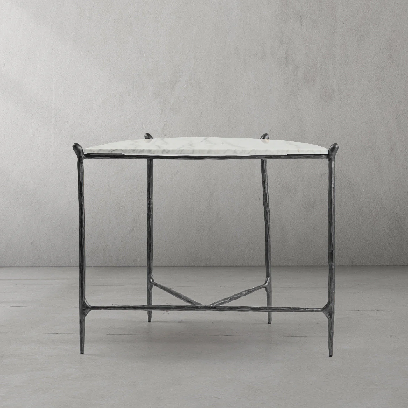 Hand-Forged Metal Horn Semi-Circle Marble Console Table - Image 23